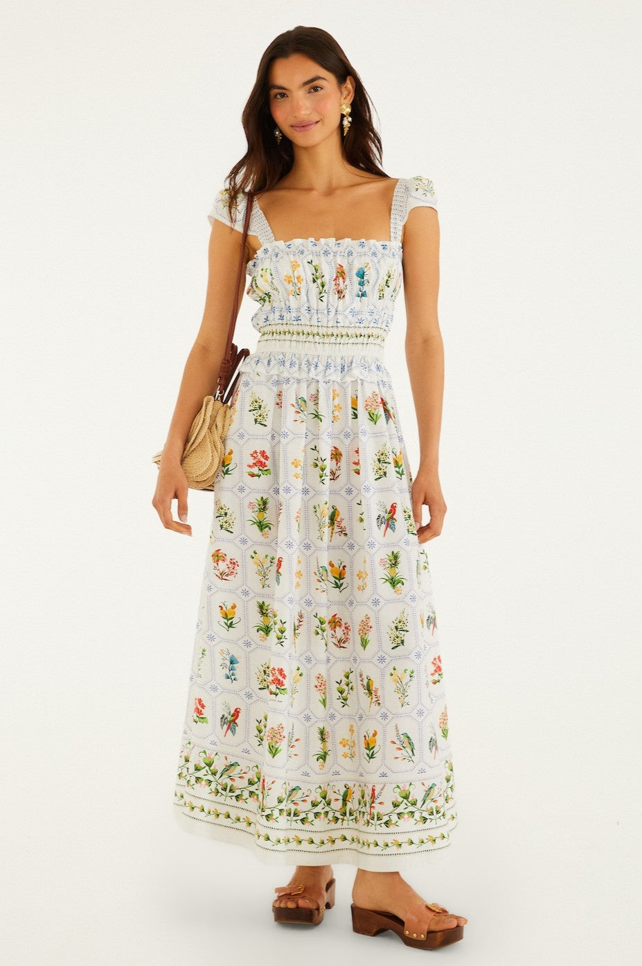 Farm Rio Tropical Porcelain Off-White Maxi Dress