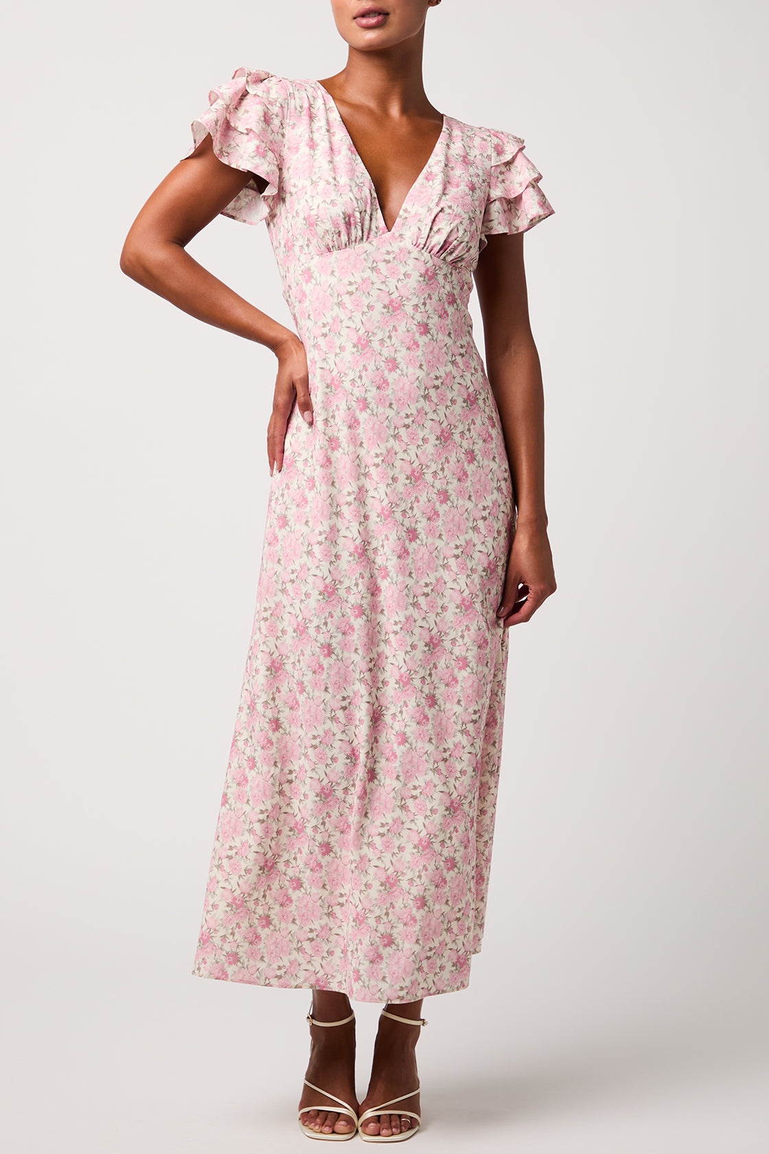 Vienna Flutter Sleeve Maxi Dress Pink Multi / L