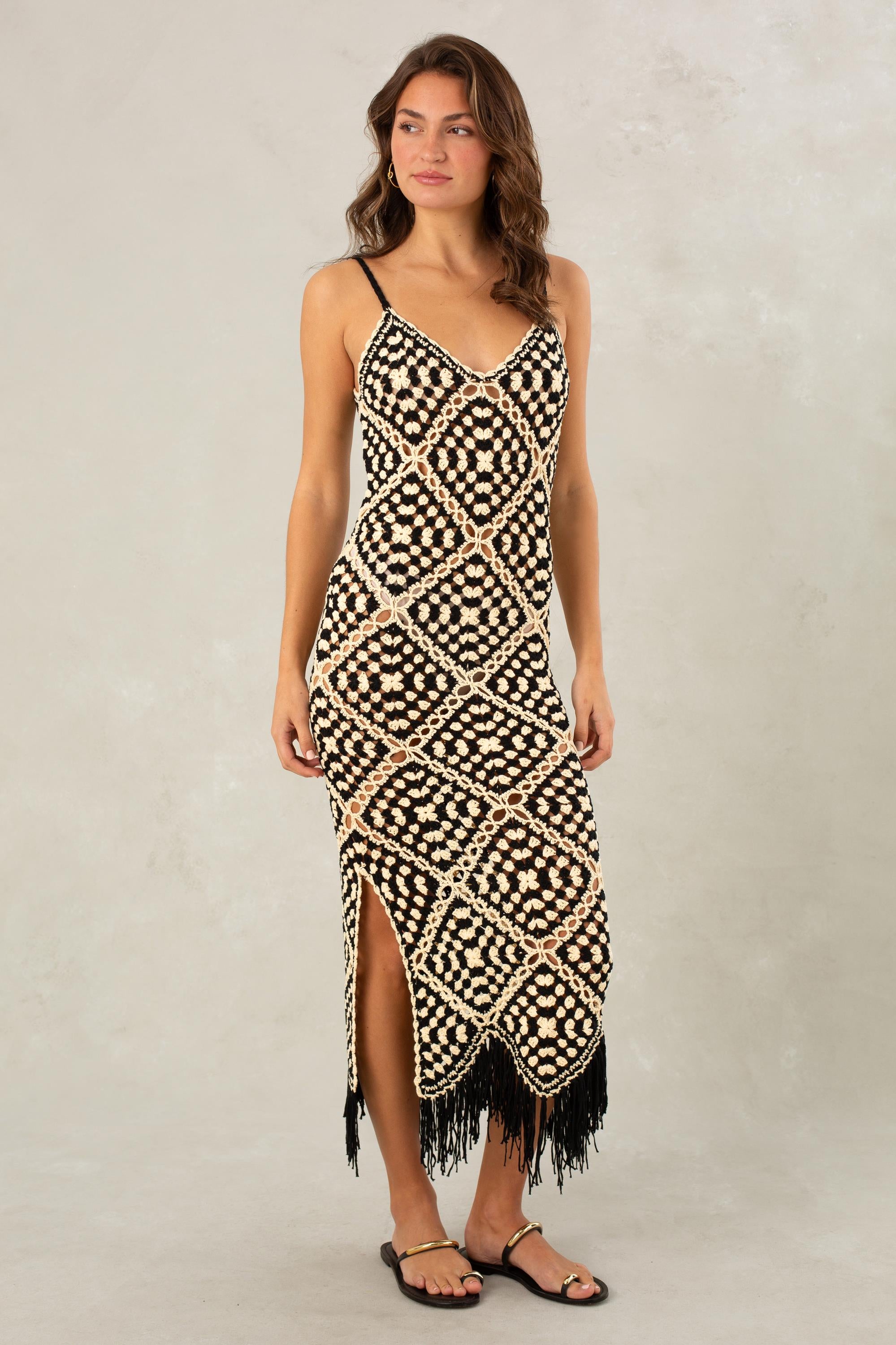 Elan Women's Crochet Maxi Dress - Multi - Size M - Black White Elan Women's Crochet Maxi Dress - Multi - Size M - Black White