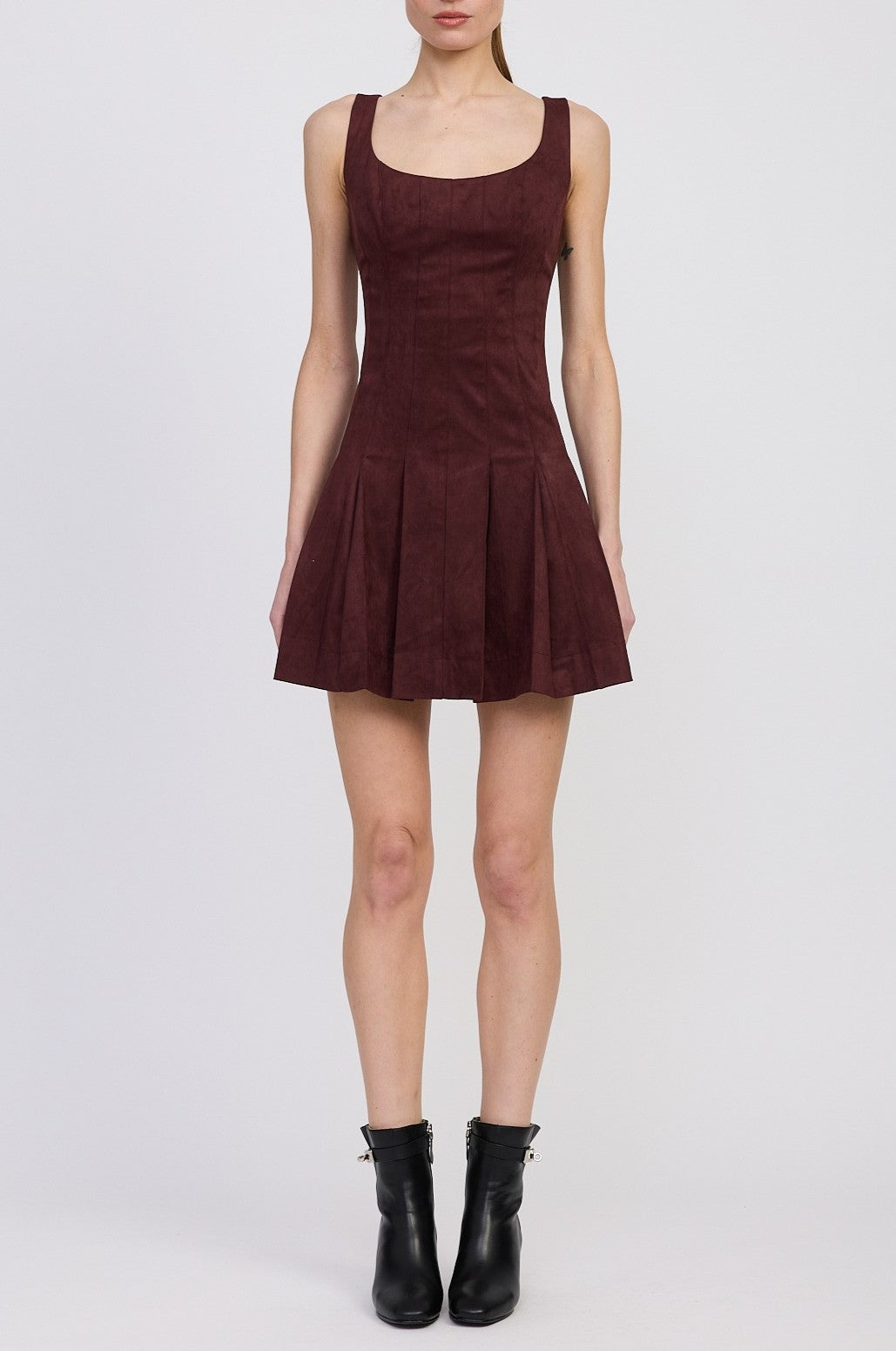 Women's Delphine Pleated A-line Mini Dress - Plum Brown - L Women's Delphine Pleated A-line Mini Dress - Plum Brown - L