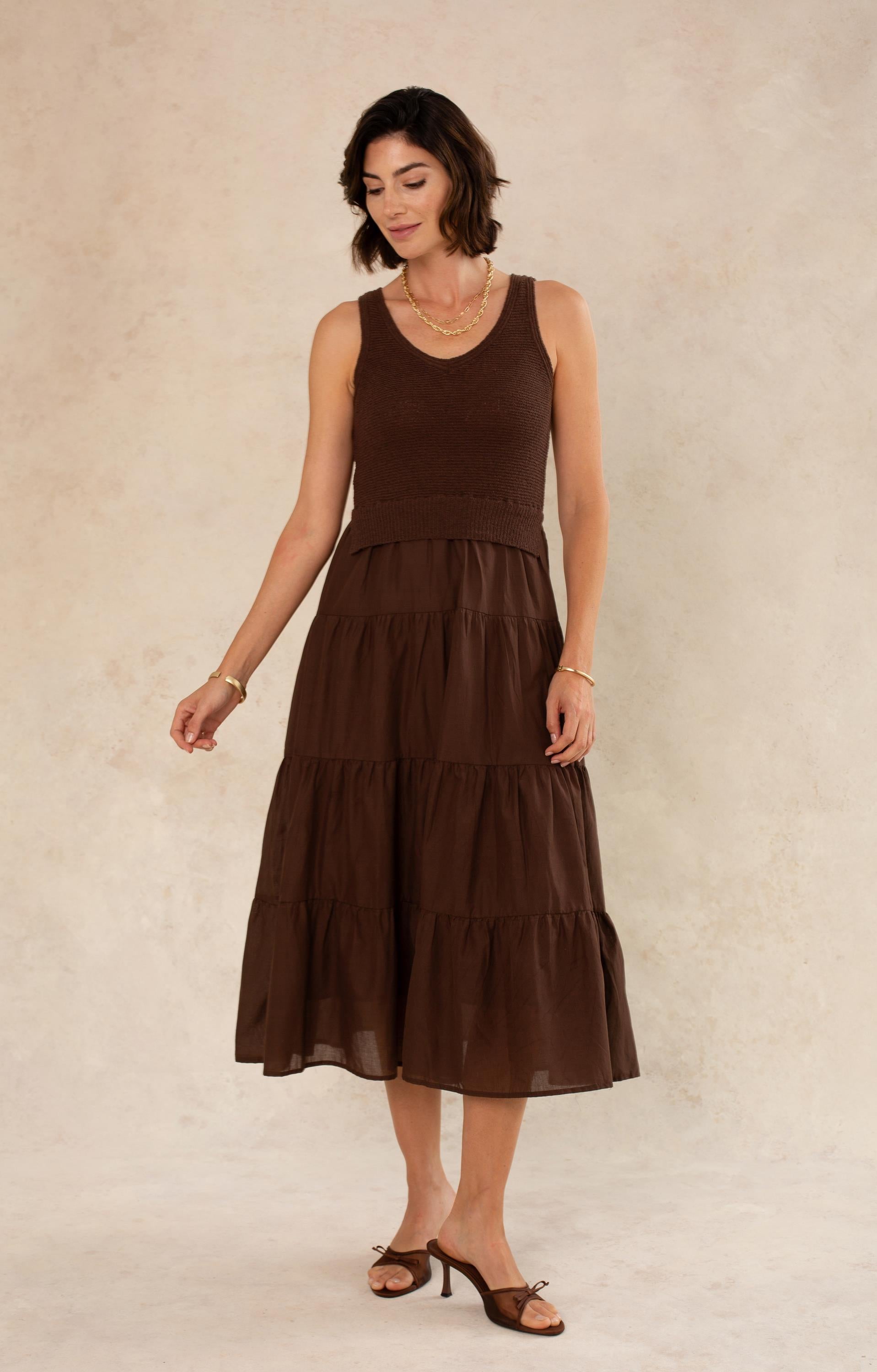 Aries Midi Dress - Brown / L Aries Midi Dress - Brown / L