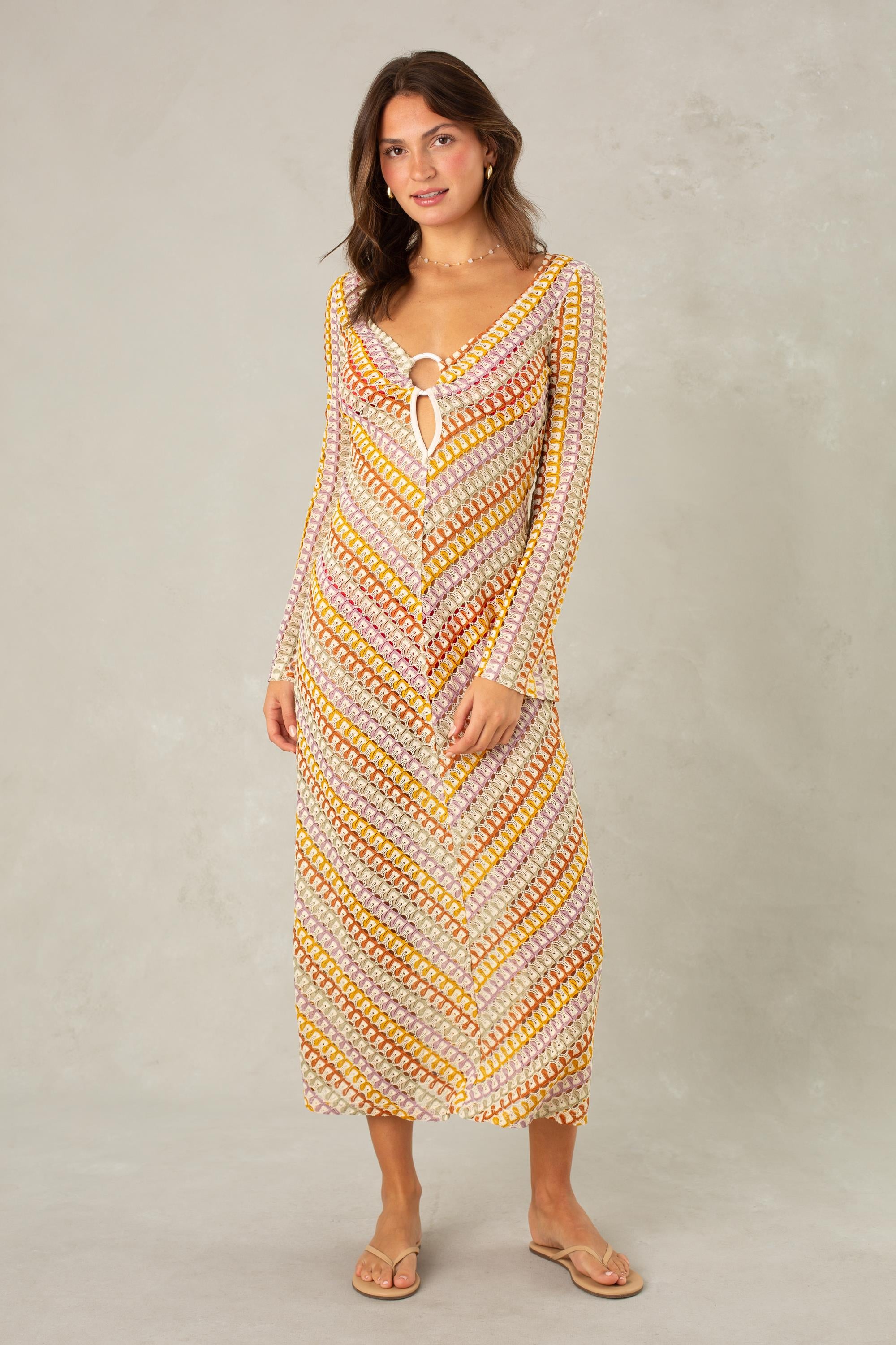 o ring dress long sleeve Stella O-Ring Maxi Coverup SAGE MULTI SAGE MULTI / S