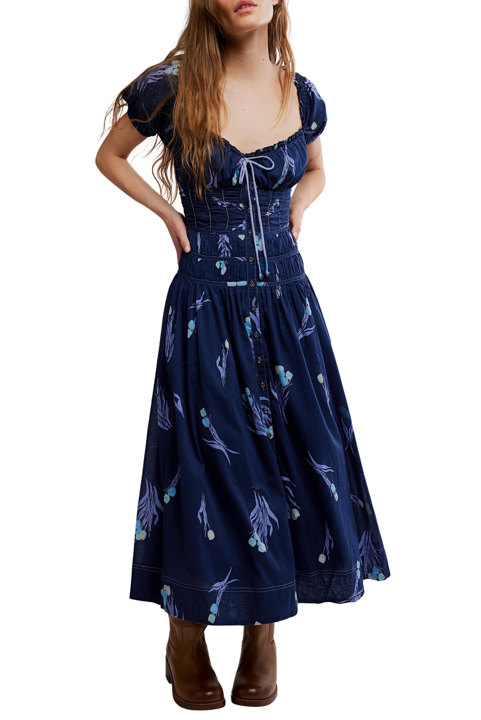 Free People Complete Me Midi Dress Navy Combo / XS