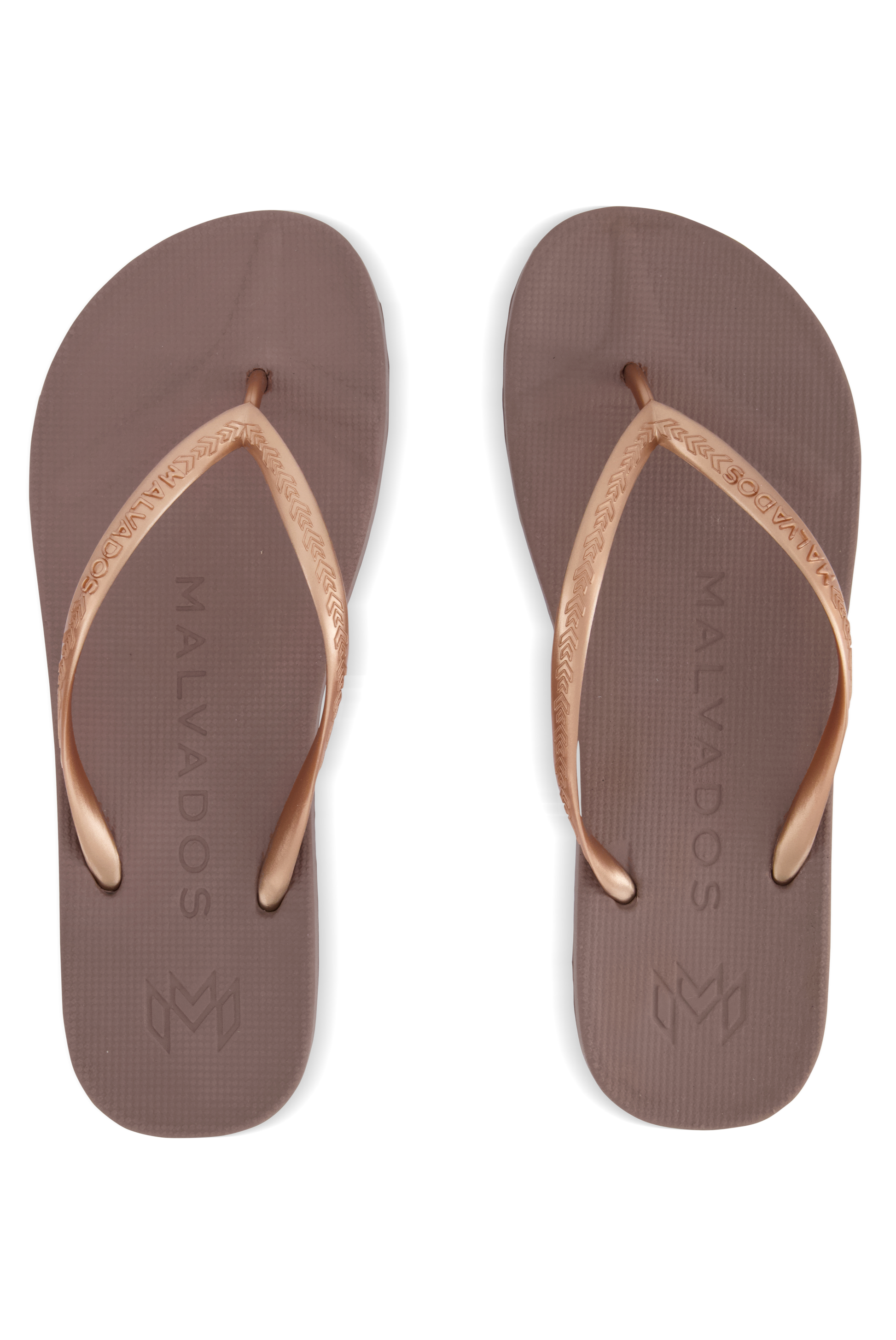 A pair of brown Playa-malt flip-flop sandals by South Moon Under with tan straps and a contoured footbed, shown on a white background.