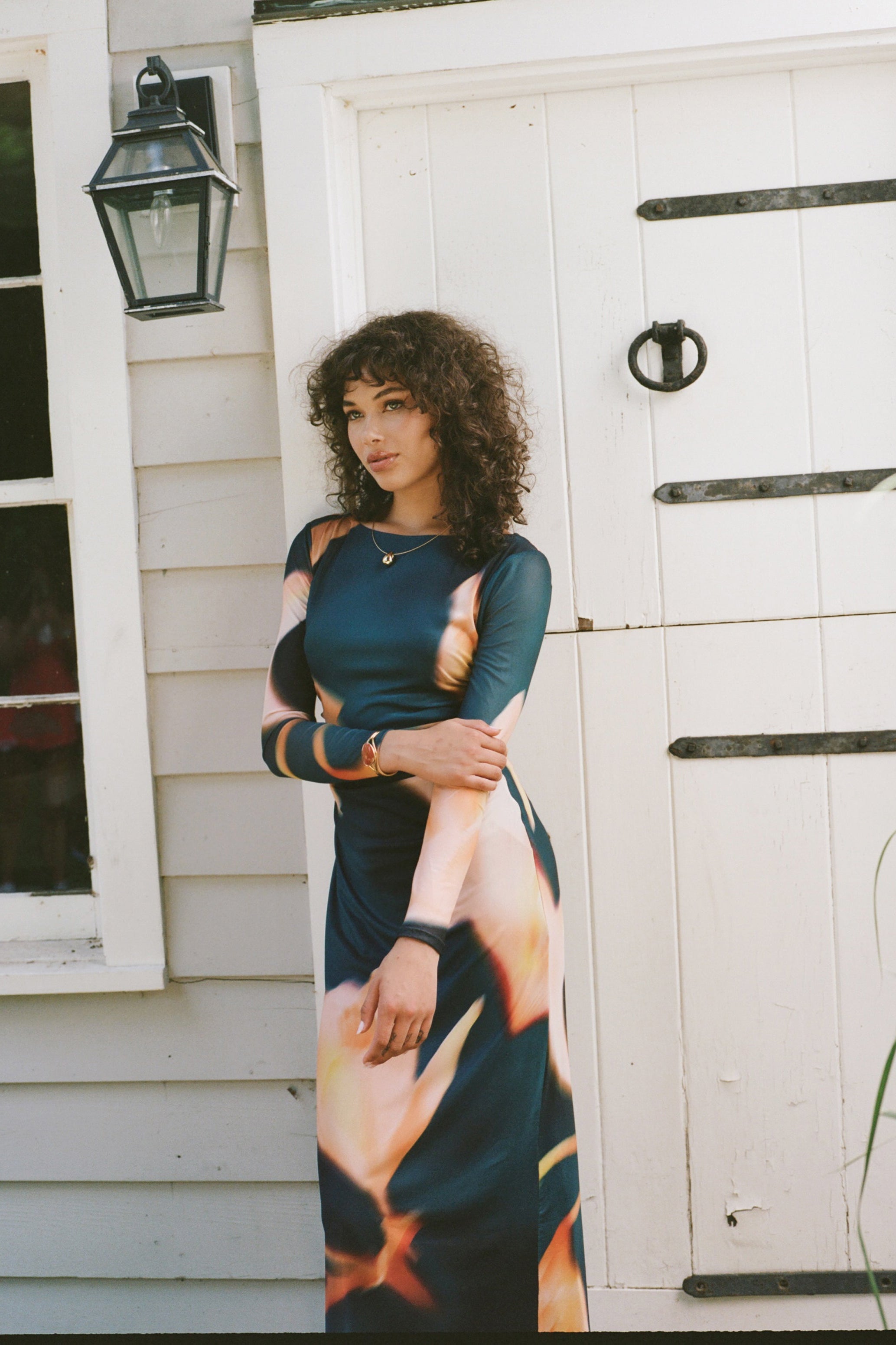 Jaden Long Sleeve Mesh Midi Dress