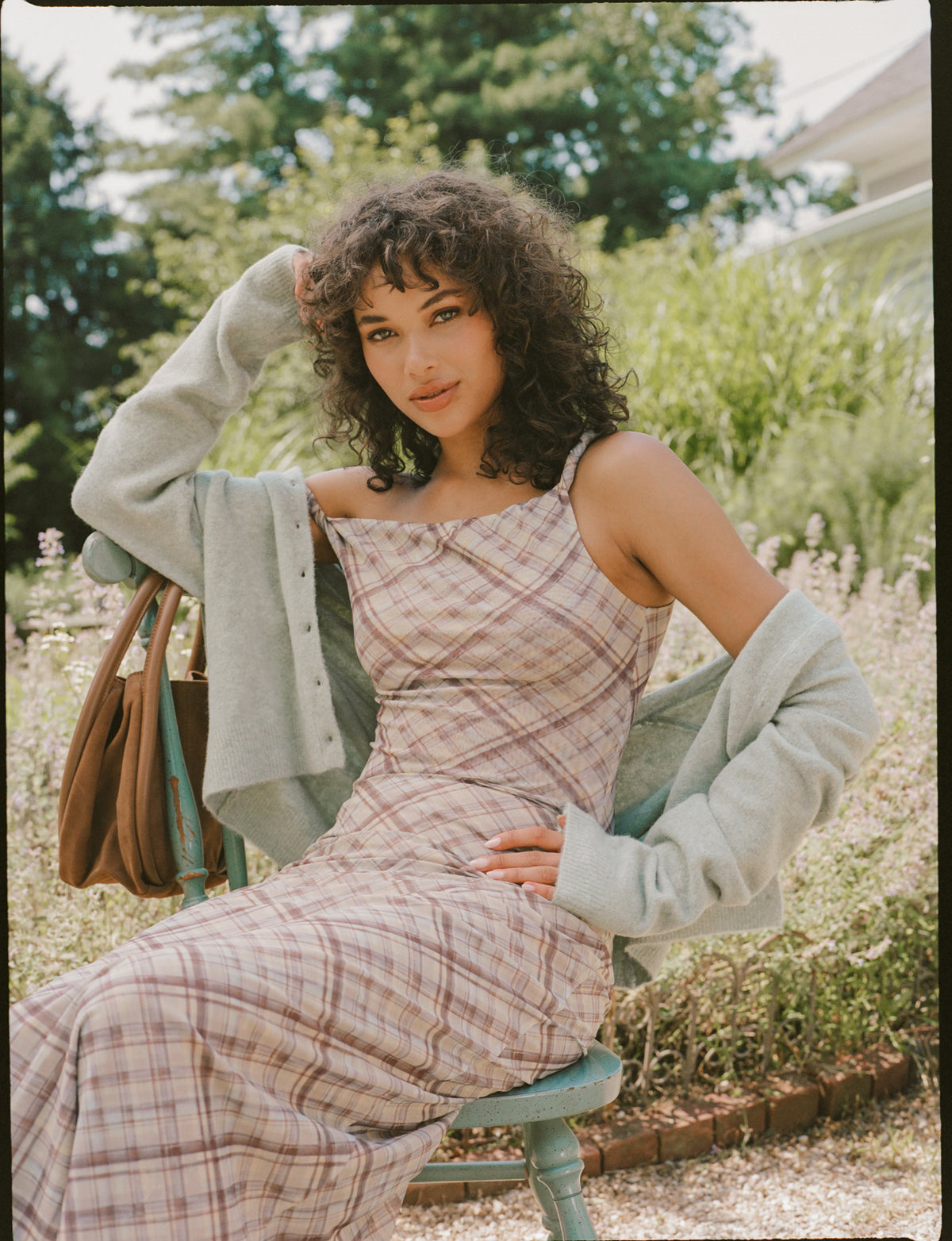 Faye Plaid Mesh Midi Skirt