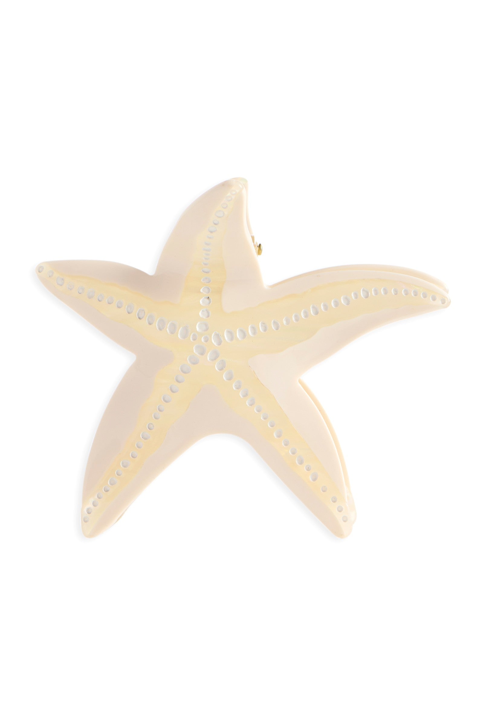 The Shiraleah Starfish Claw Clip is an off-white, glossy hair accessory featuring a starfish shape with raised dotted textures on each arm, shown on a white background.