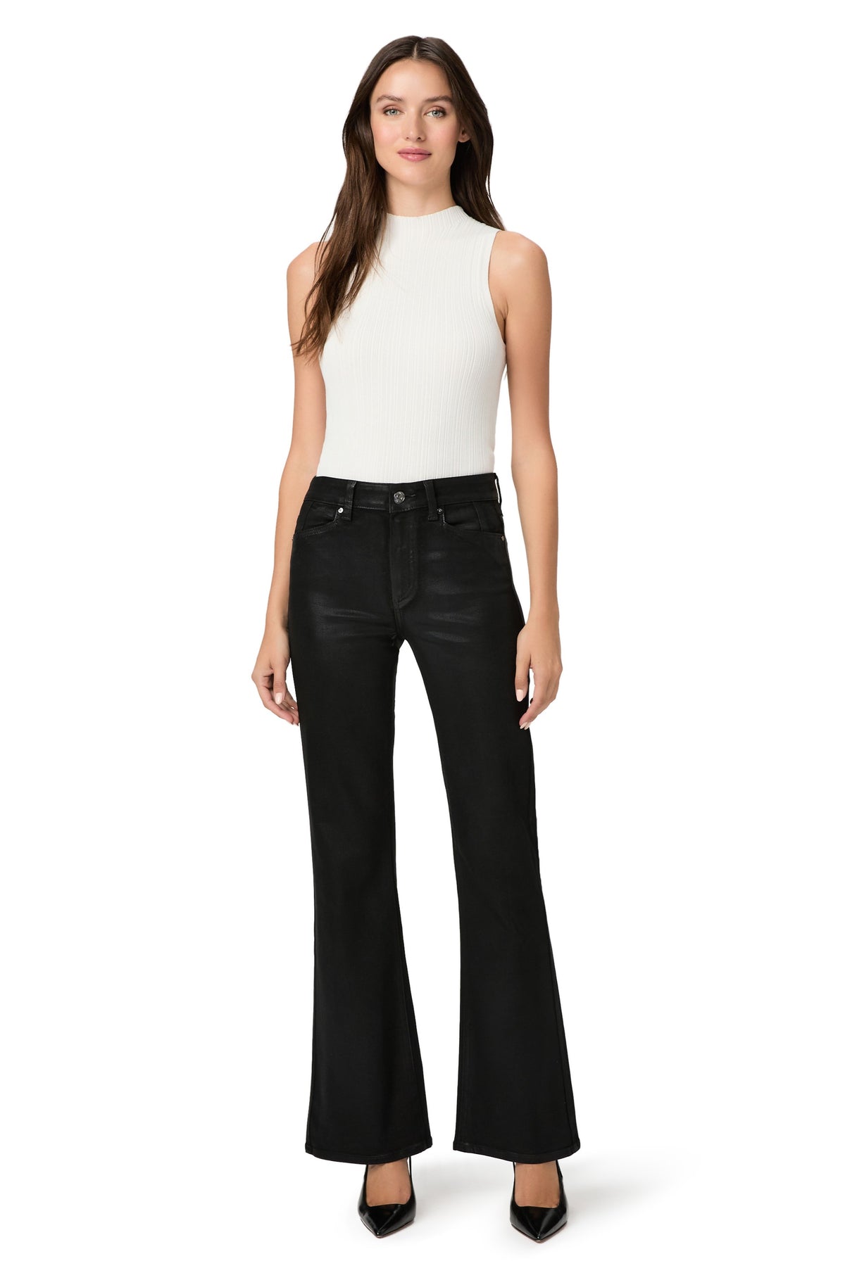 Sofia Flare Jean In Black Fog Luxe Coating