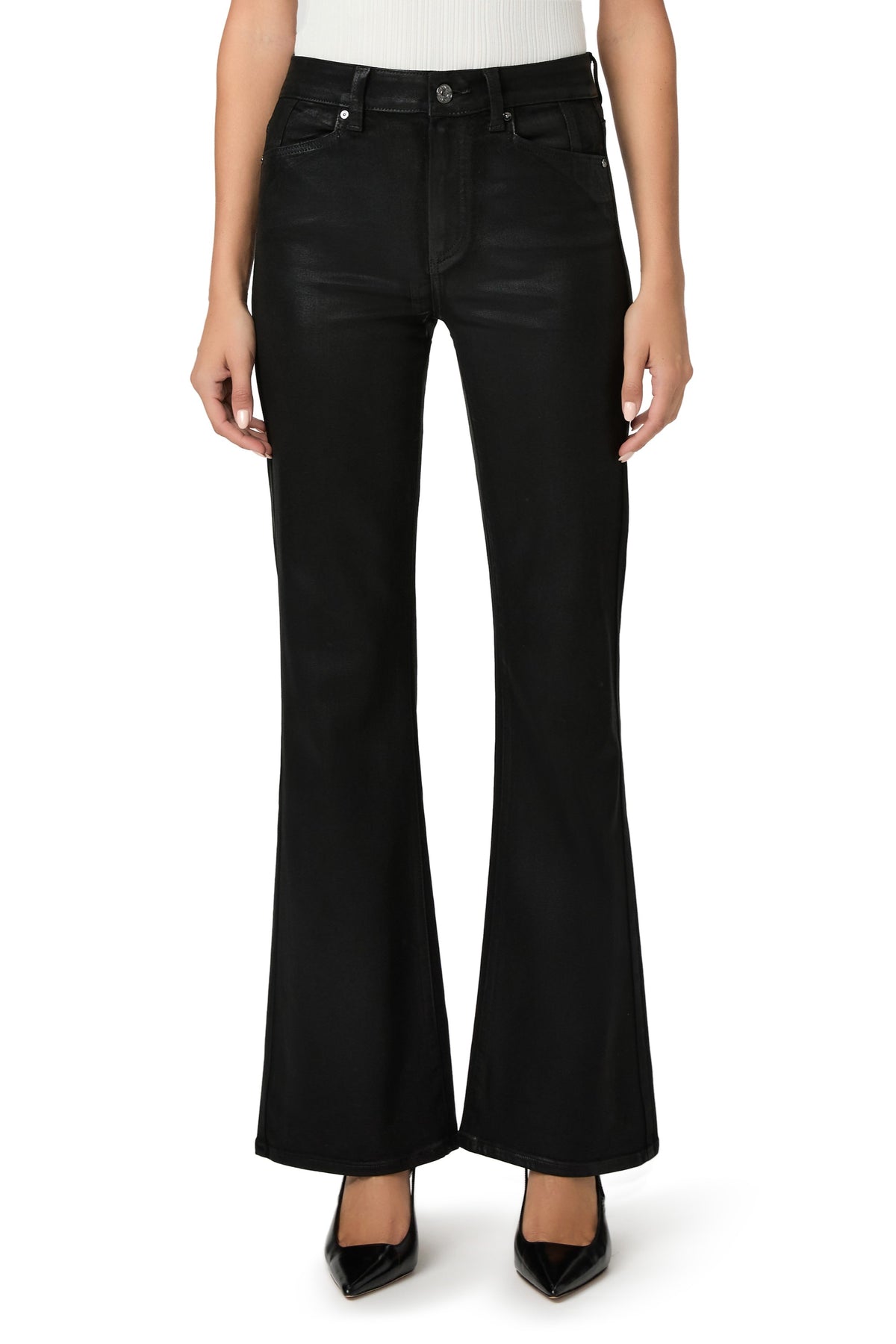 Sofia Flare Jean In Black Fog Luxe Coating