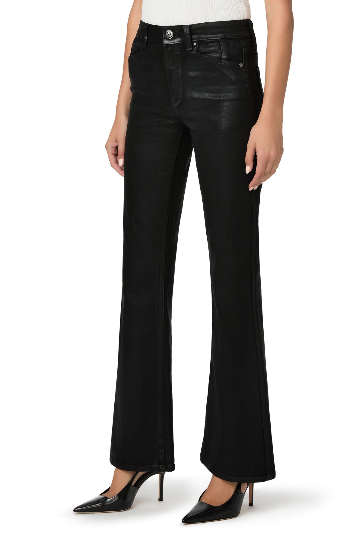 Sofia Flare Jean In Black Fog Luxe Coating