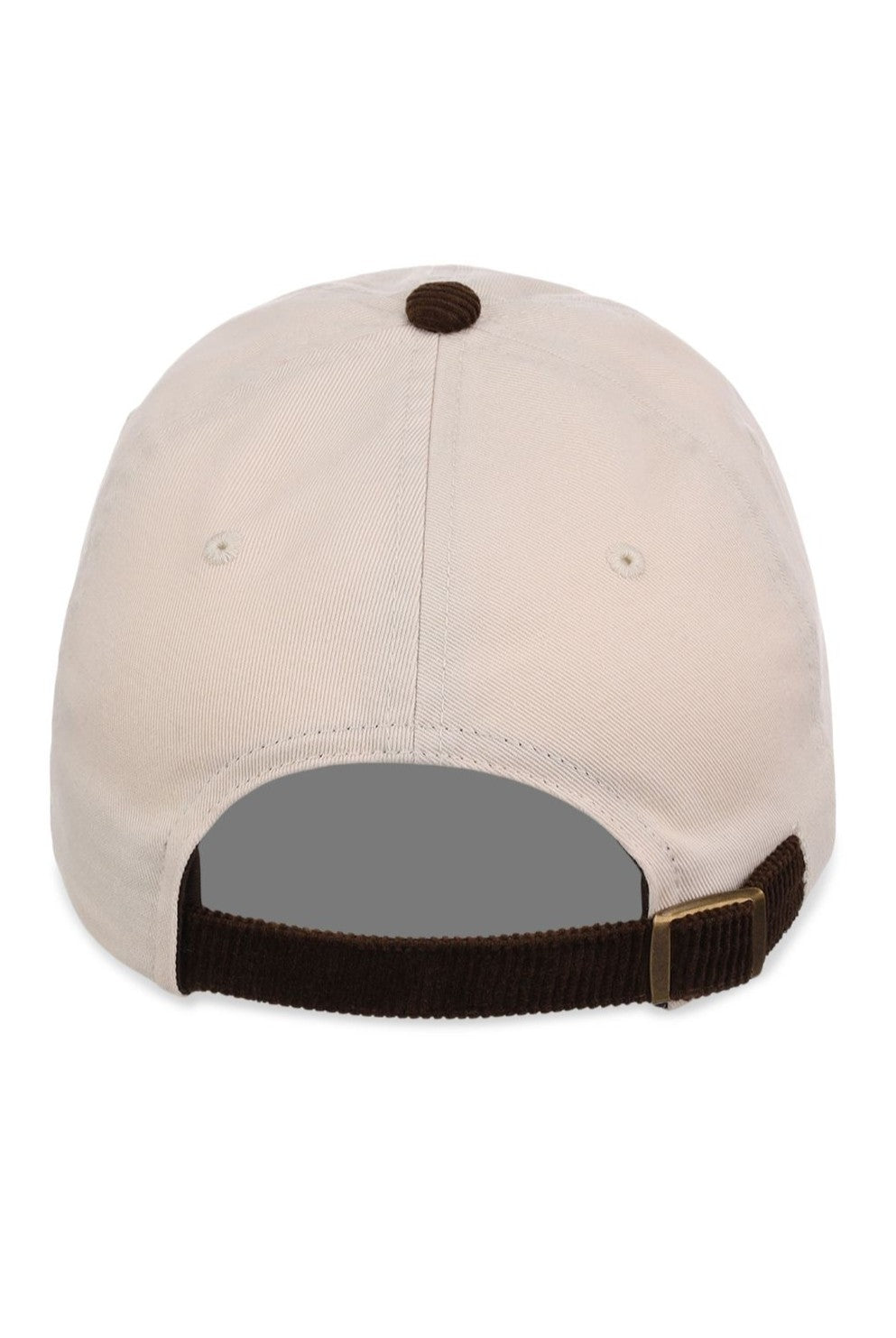 The Smu Tini Time Cap by South Moon Under is a beige baseball cap shown from the back, featuring a dark brown adjustable strap with a metal buckle and two small ventilation holes on either side; its low crown design offers a comfortable and modern fit.