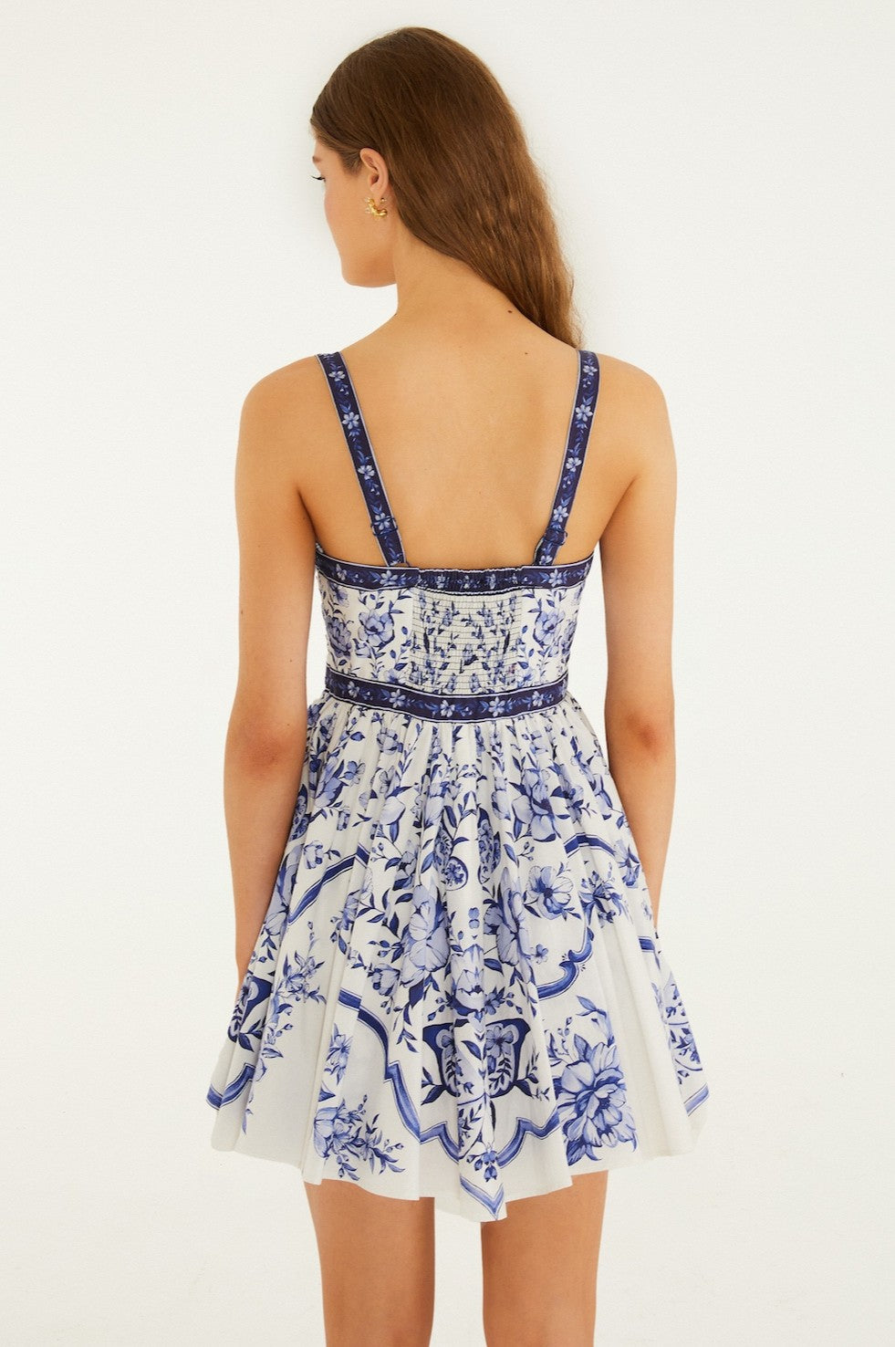 Farm Rio Porcelain Garden Sleeveless Mini Dress, L