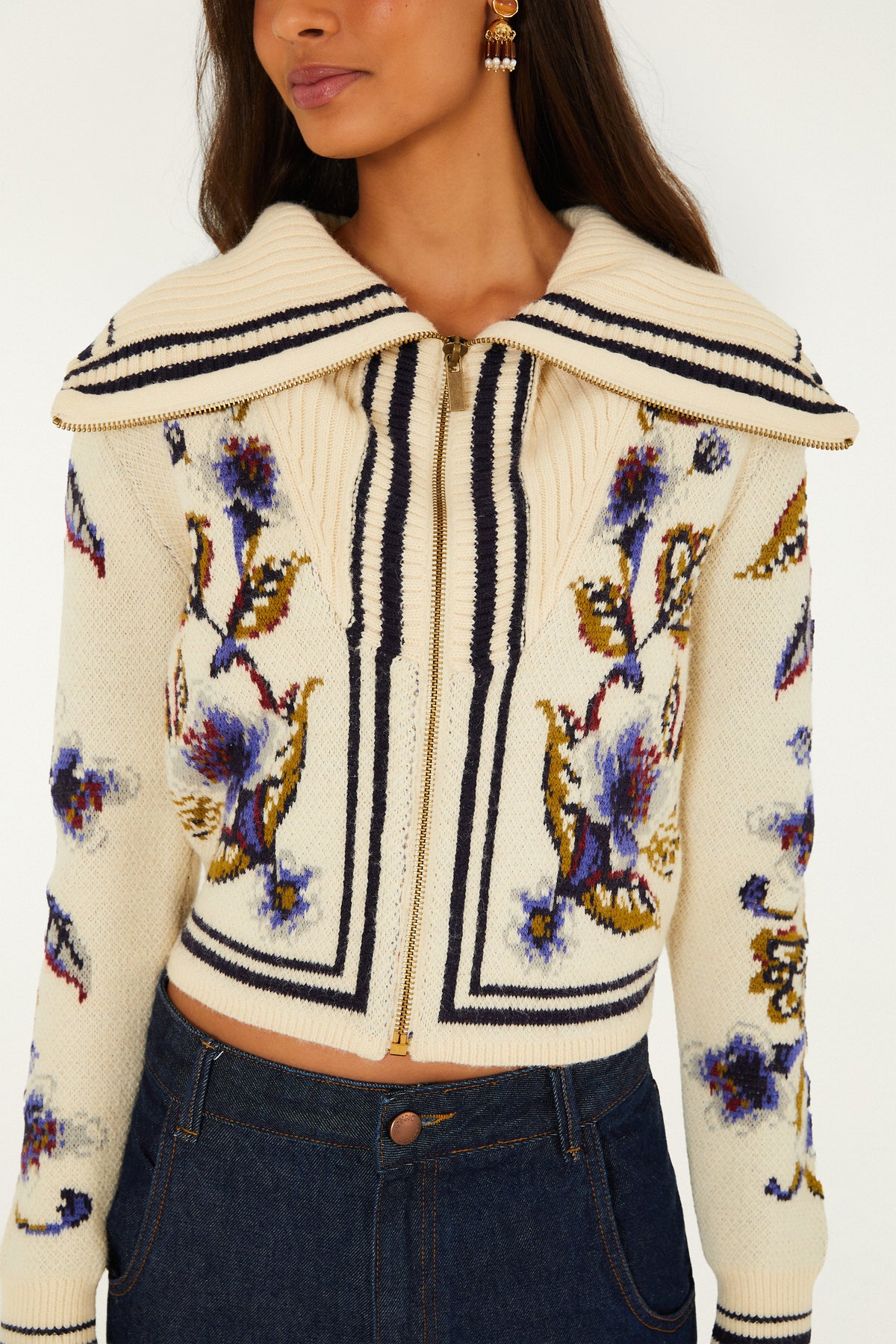 Golden Nature Off-white Knit Cardigan