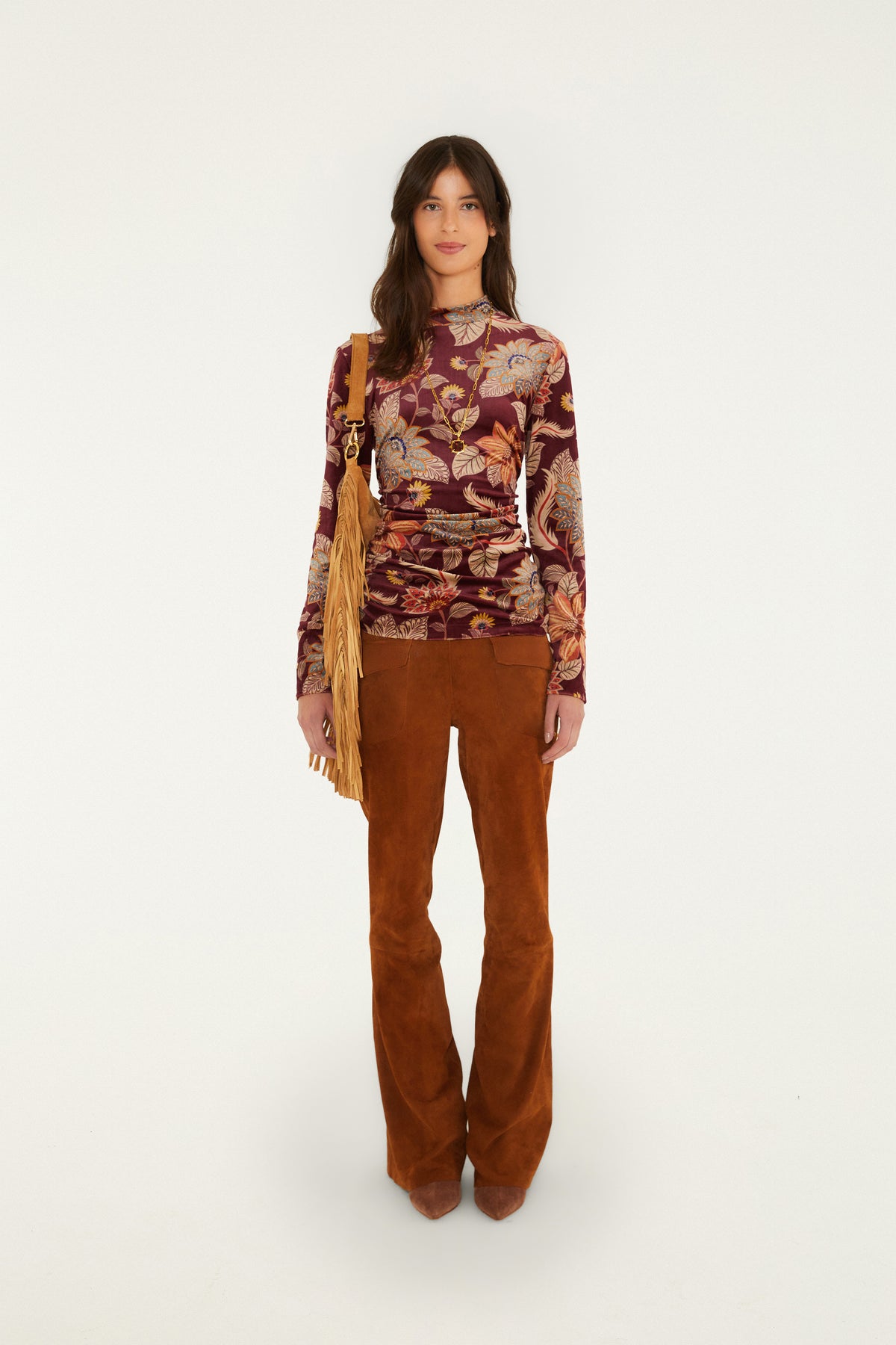 Delhi Floral Burgundy Velvet Jersey Blou