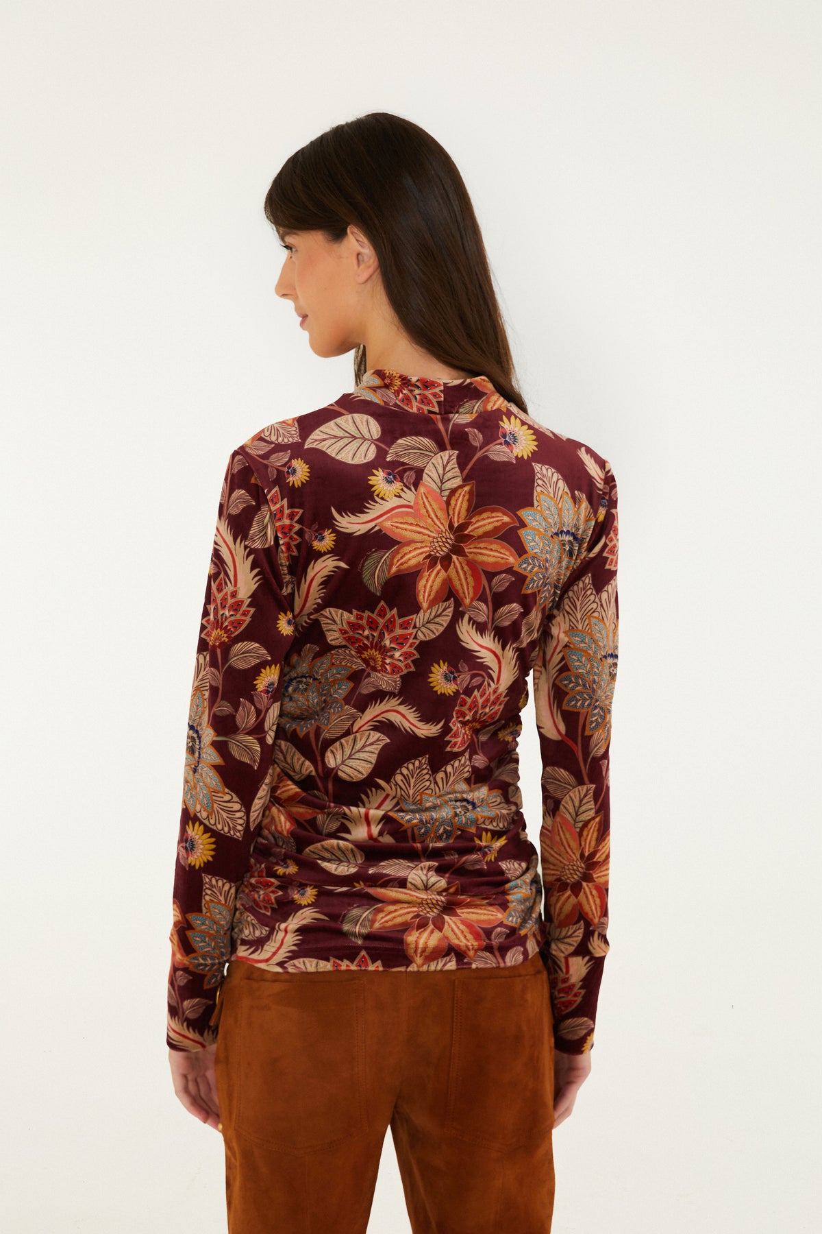 Delhi Floral Burgundy Velvet Jersey Blou