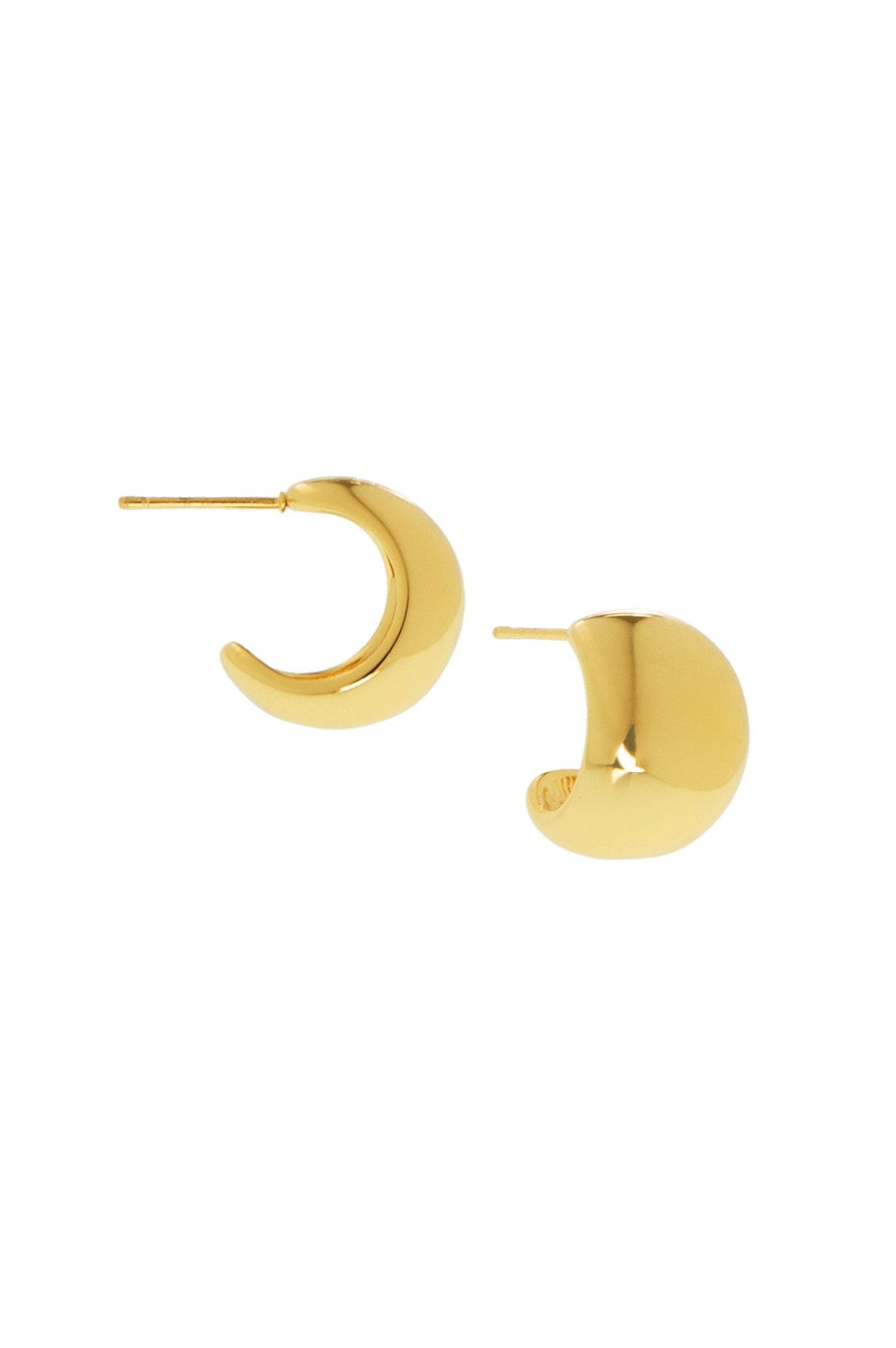 A pair of Marlyn Schiff Waterproof Stainless Chubby Post Hoops in gold, featuring chunky, crescent-shaped hoops with straight posts and a lustrous PVD-plated stainless steel finish, displayed side by side against a white background.