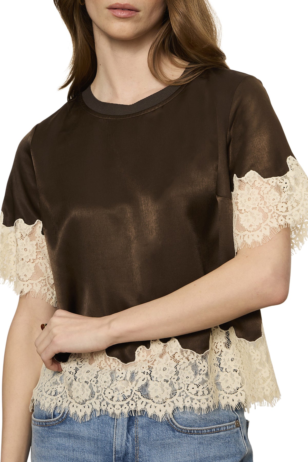One Of A Kind Satin Lace Top