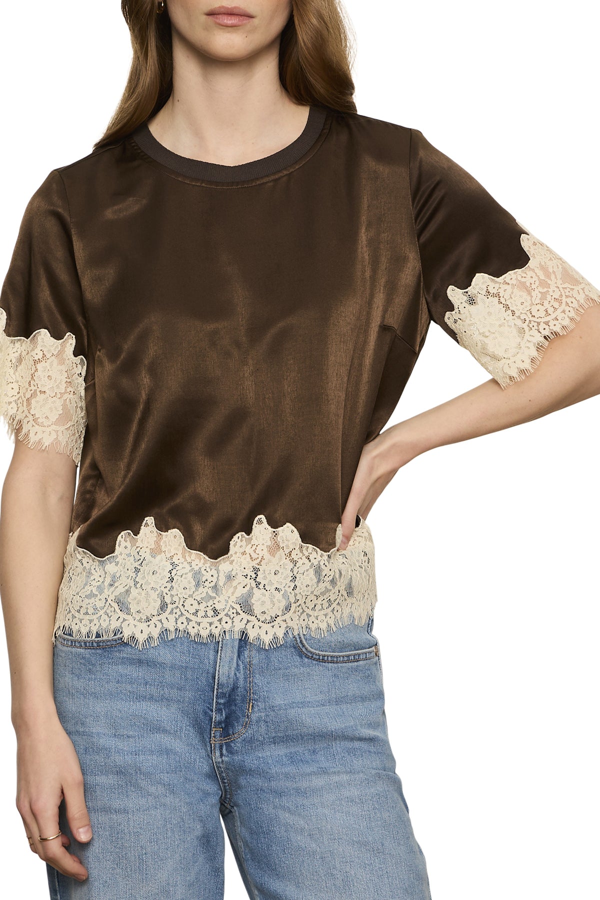 One Of A Kind Satin Lace Top