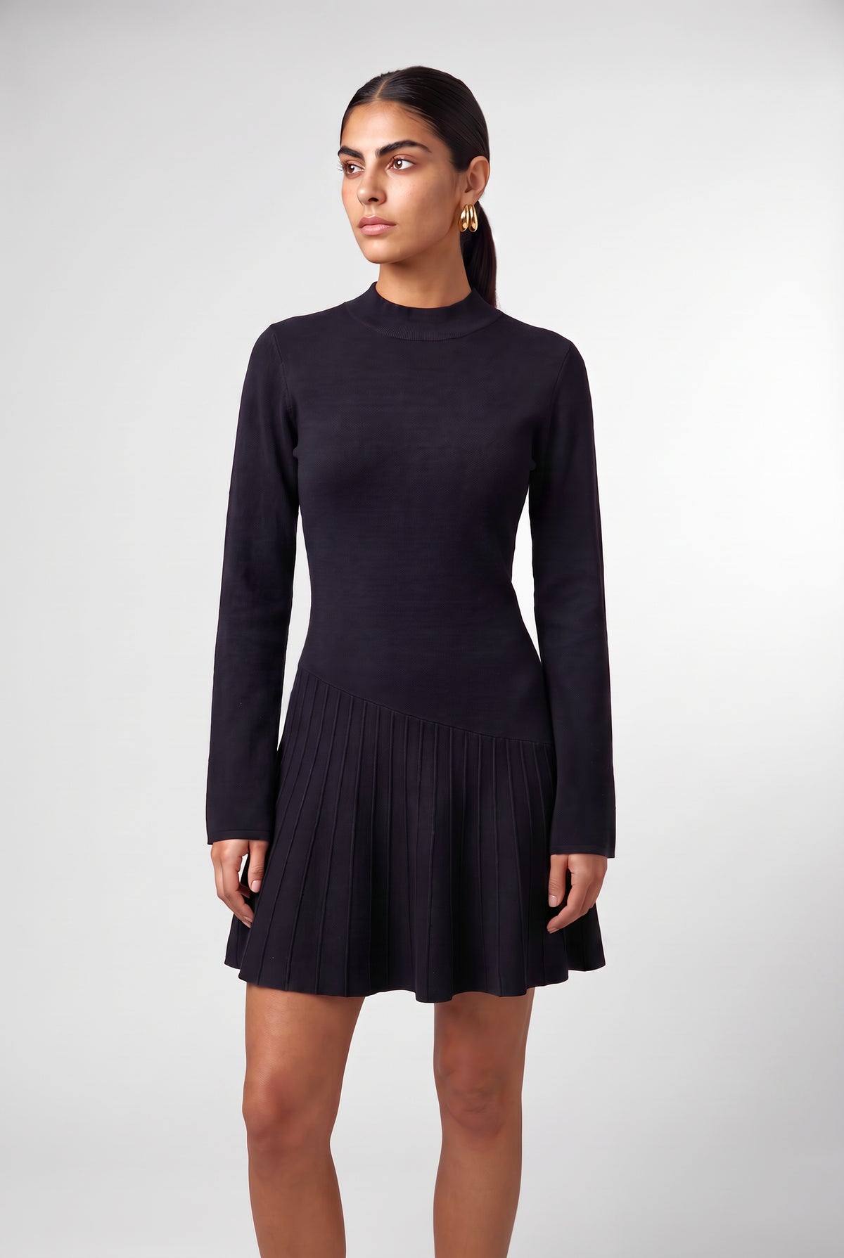 Mila Flirty Mini Sweaterdress In Black