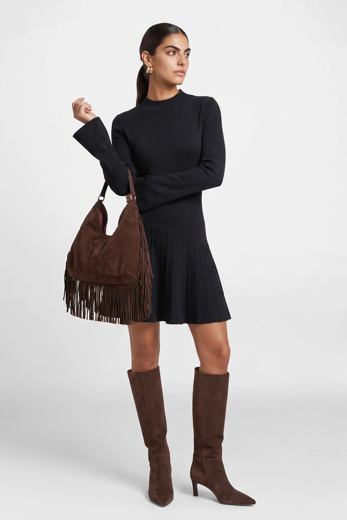 Mila Flirty Mini Sweaterdress In Black