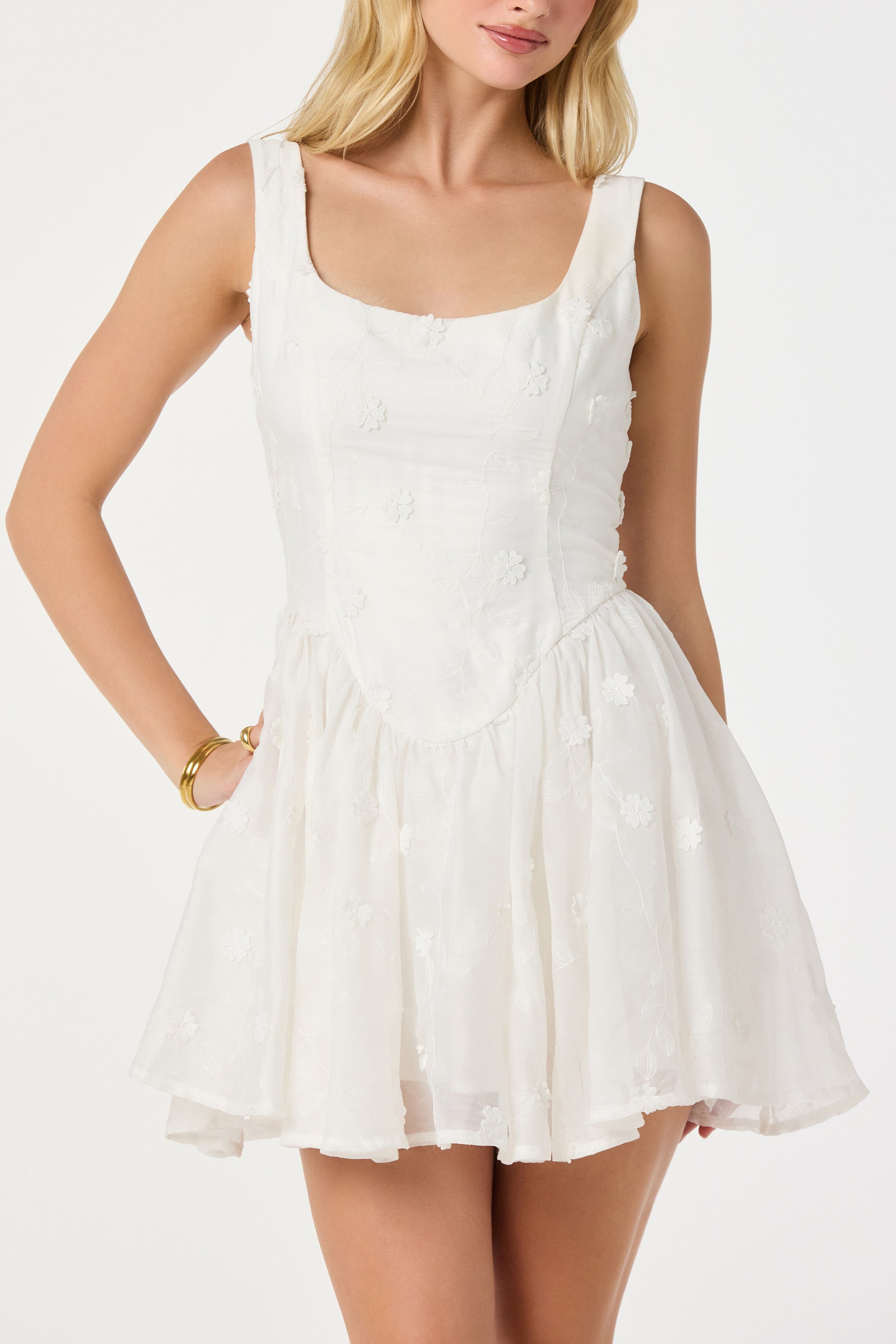 ASTR the Label | Reina Embroidered Floral Mini Dress in White