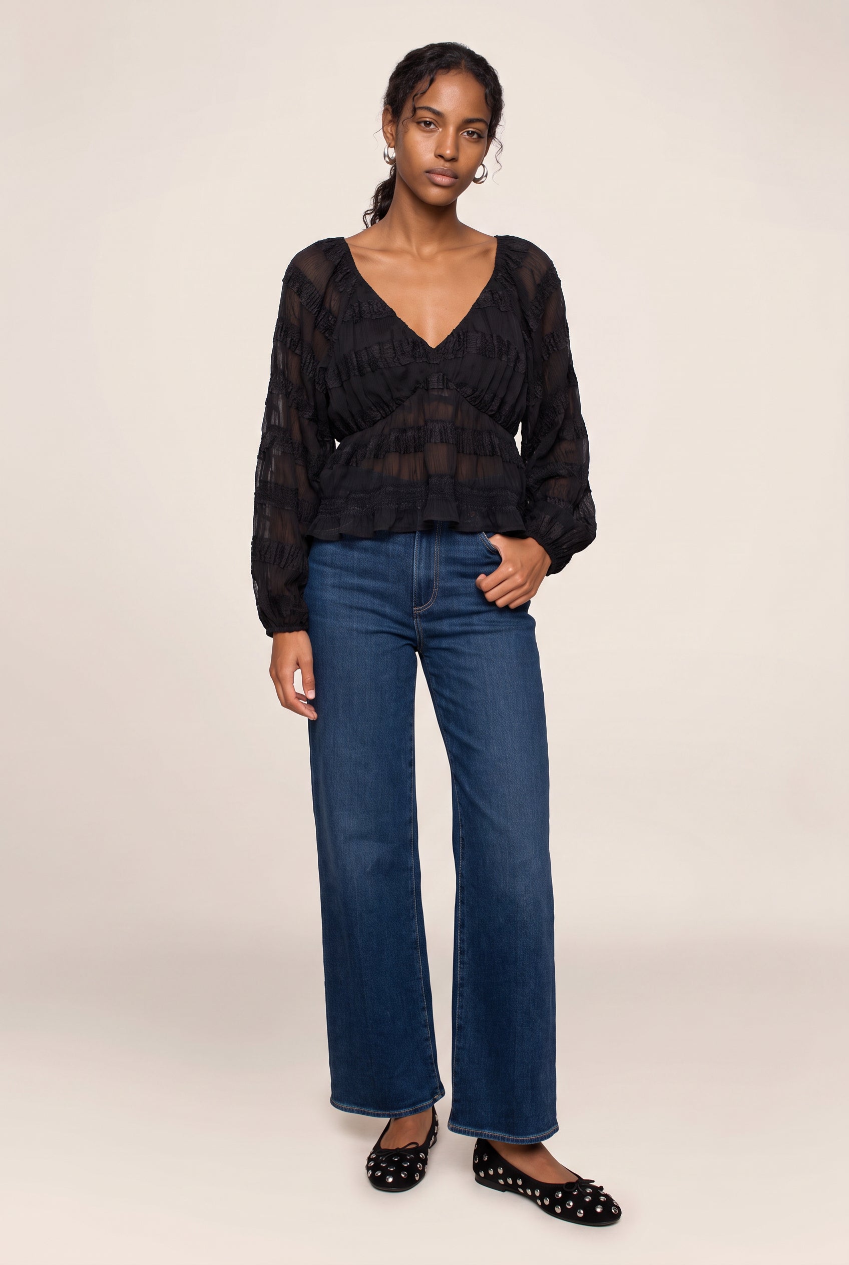 Sasha V Neck Mixed Long Sleeve