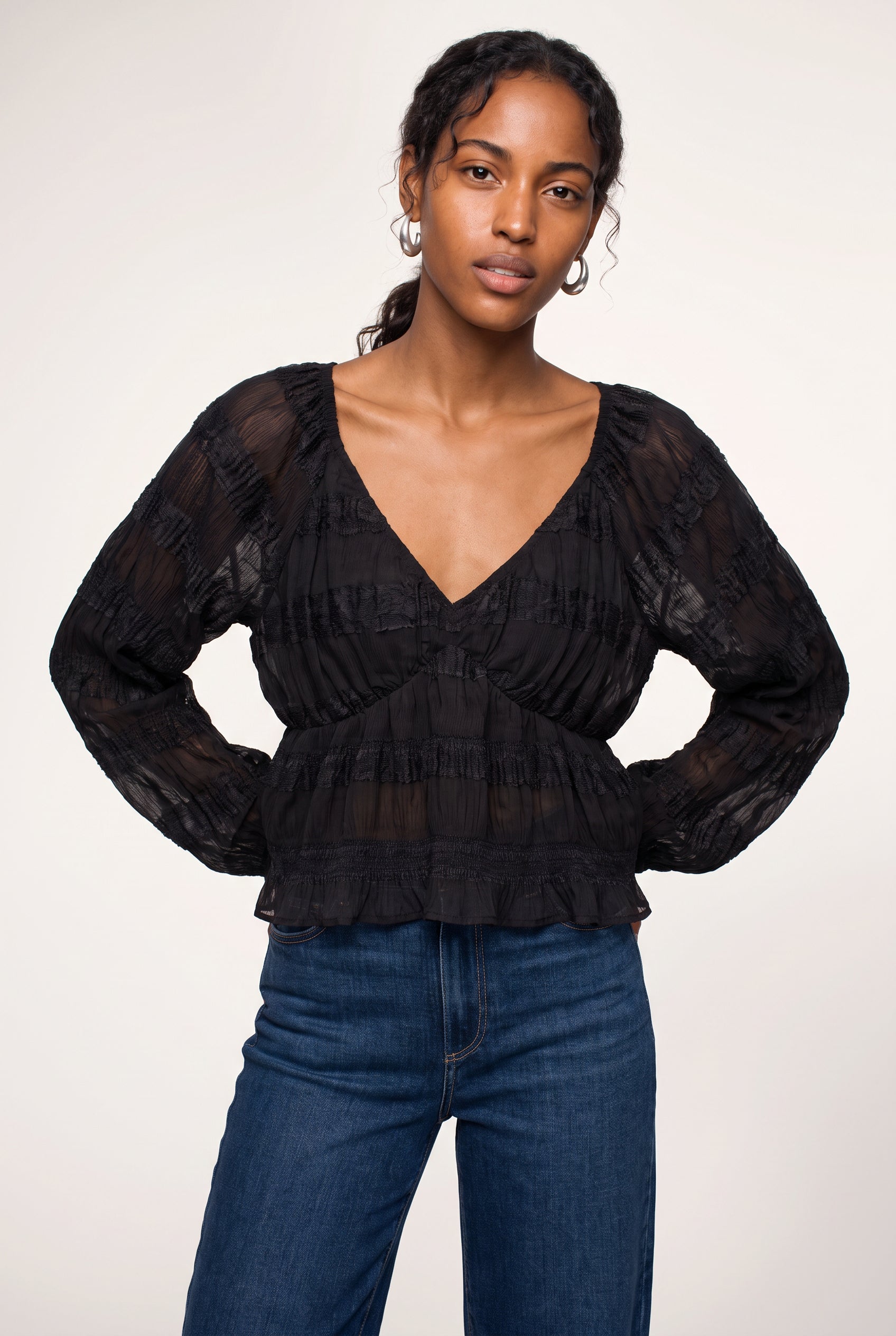 Sasha V Neck Mixed Long Sleeve
