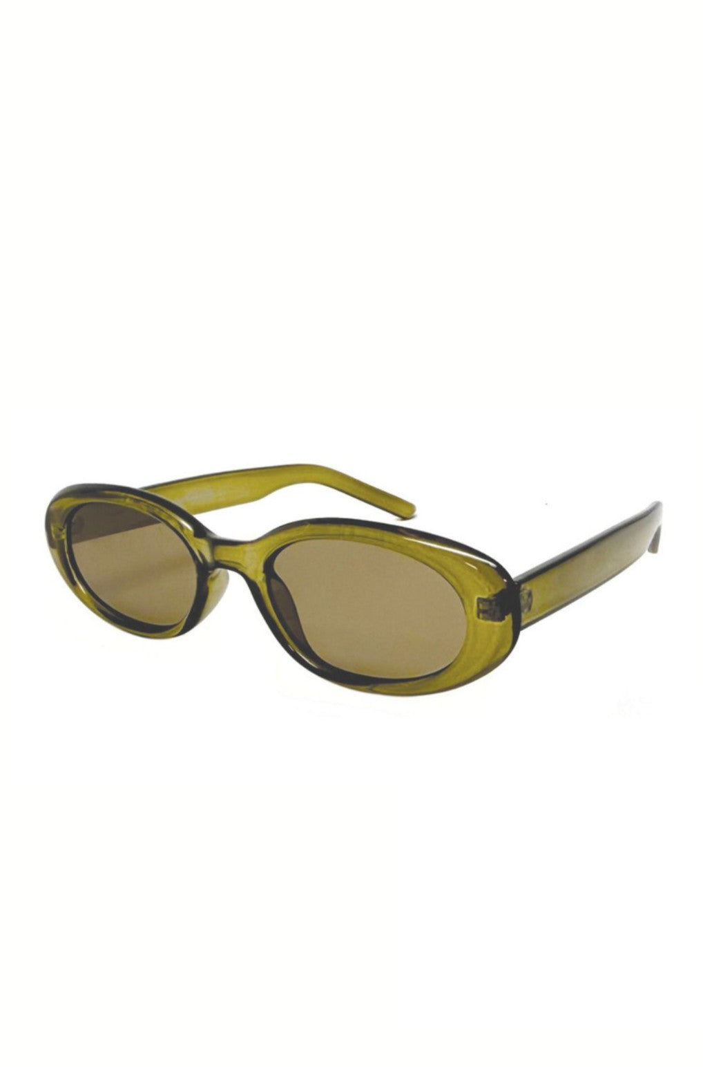 The Amelia Sunnies by South Moon Under feature green plastic oval frames, monotone UV-protective lenses, and curved arms. These sunglasses are displayed on a white background.