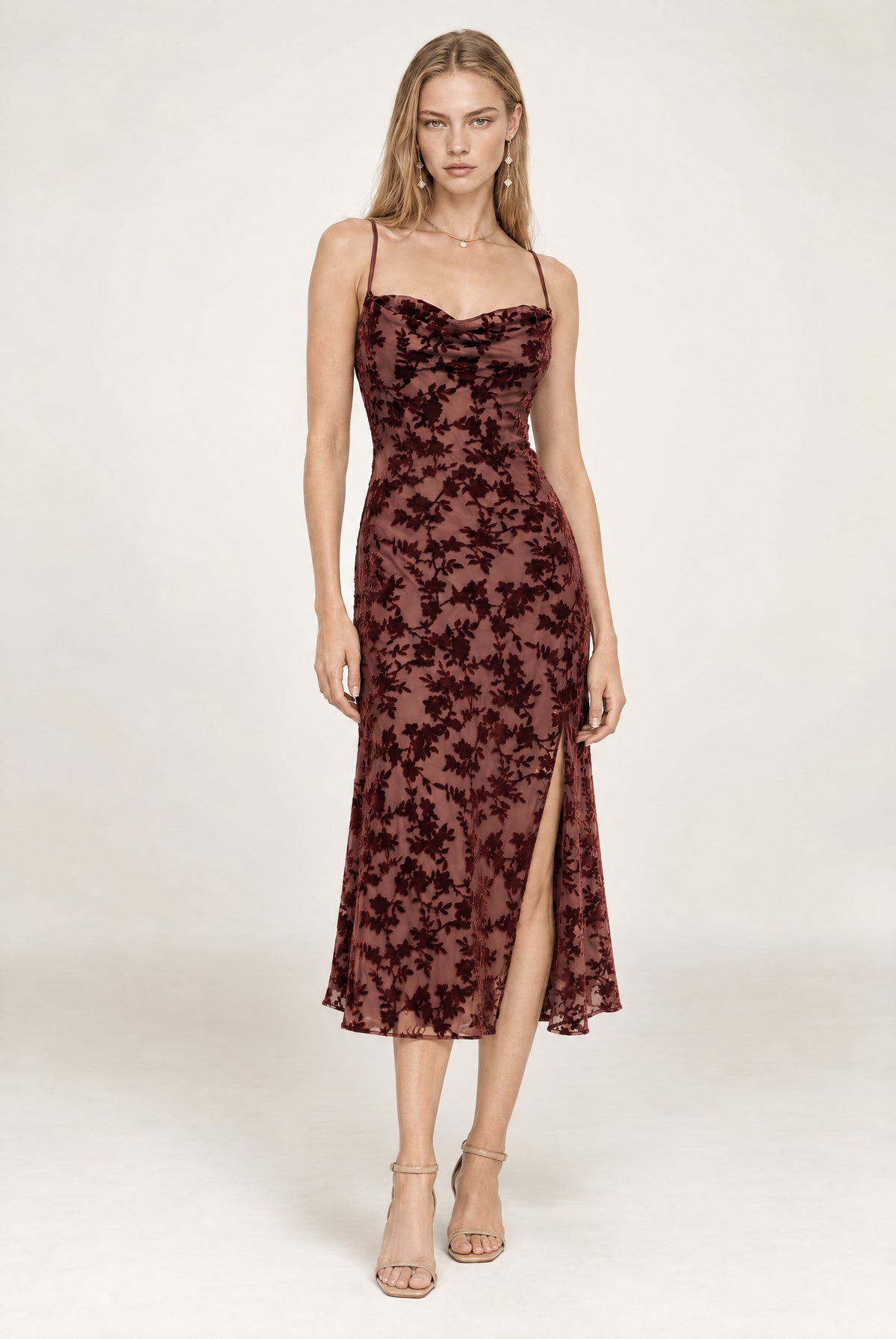 Gaia Midi Dress In Rust Floral