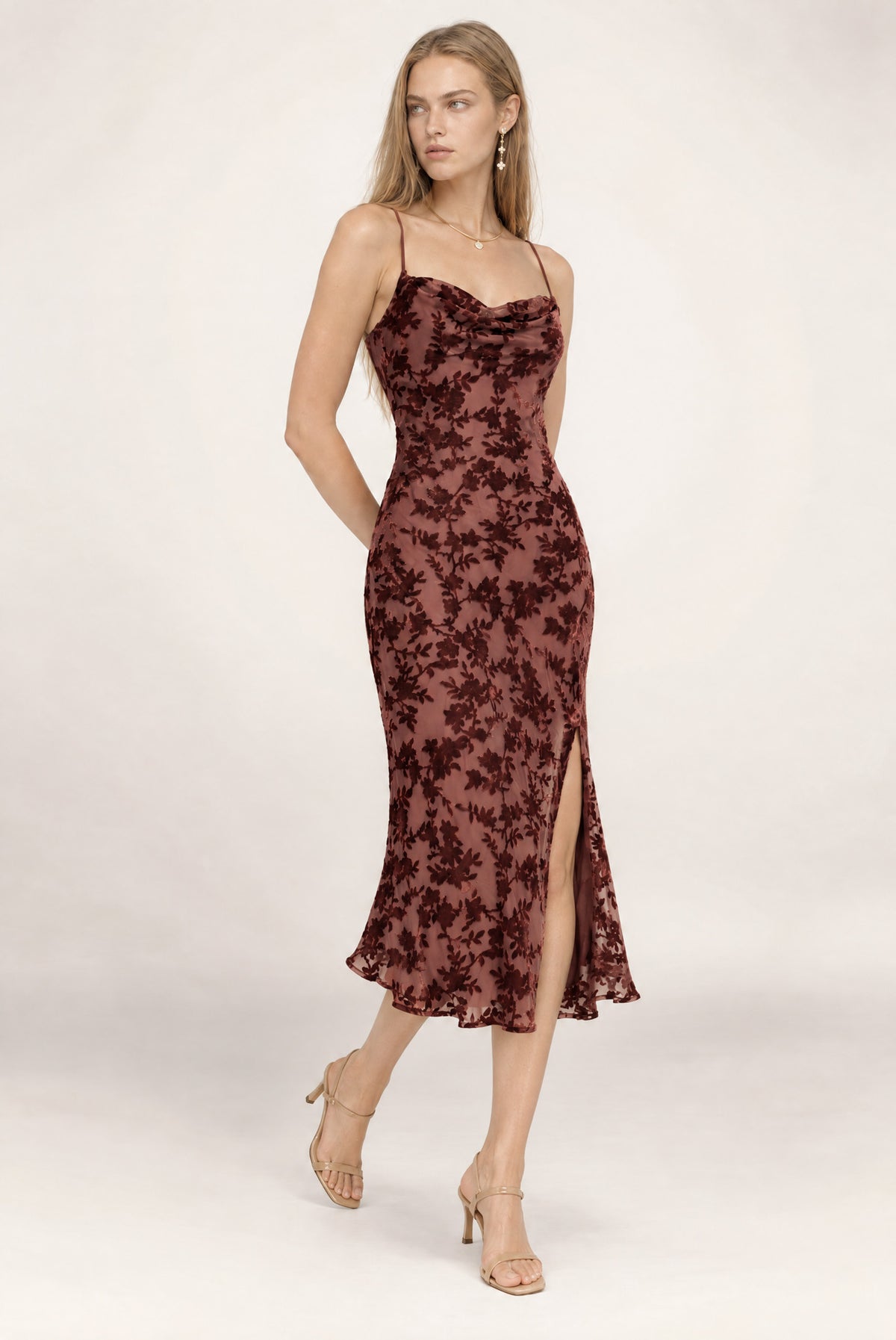 Gaia Midi Dress In Rust Floral