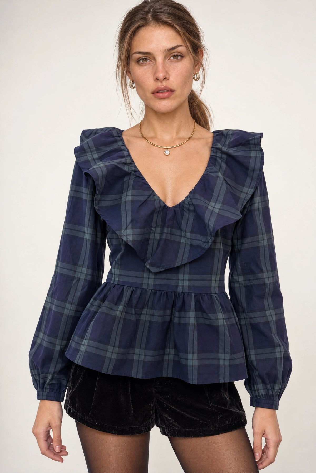 Bianca Blackwatch Ruffled Blouse