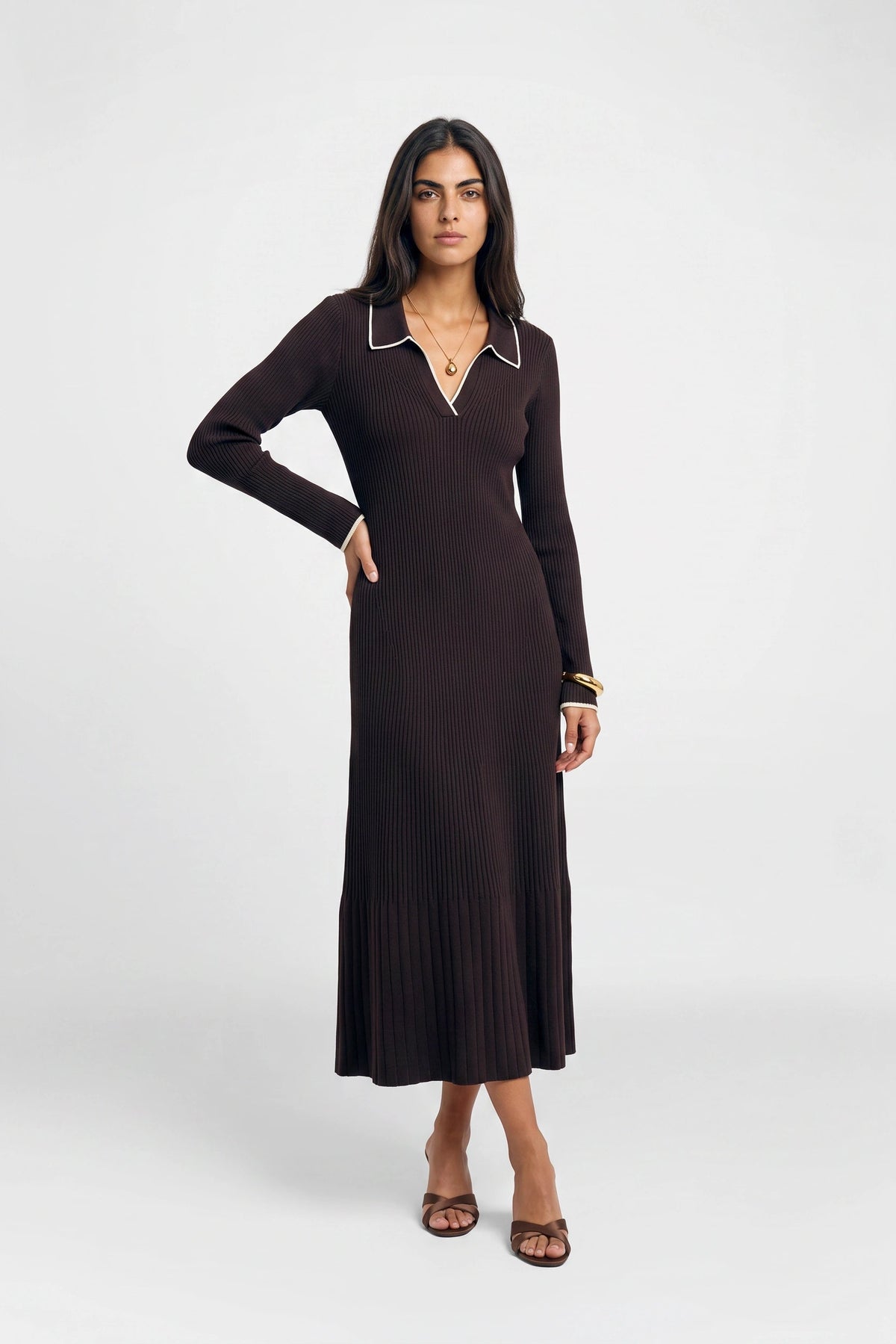 Willow Long Sleeve Collared Midi Sweaterdress