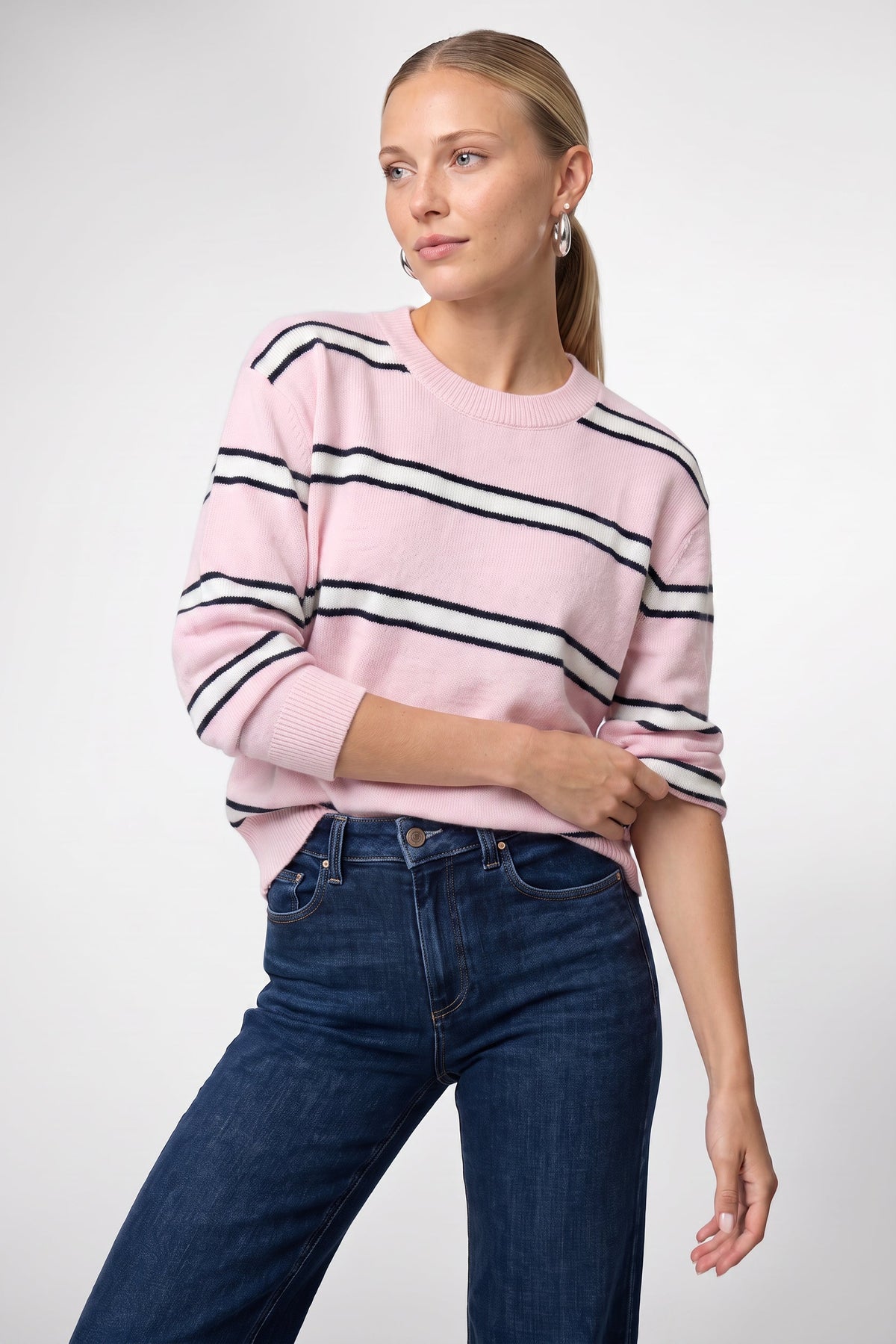 Presley Stripe Sweater In Pink Stripe
