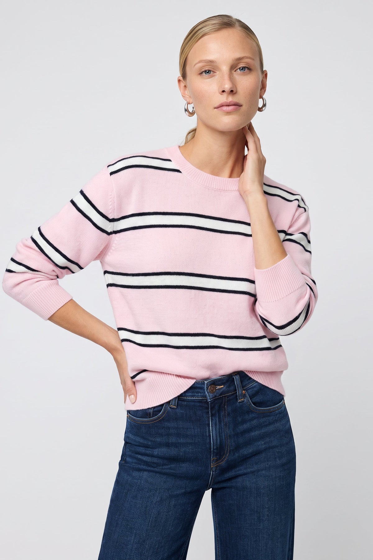 Presley Stripe Sweater In Pink Stripe