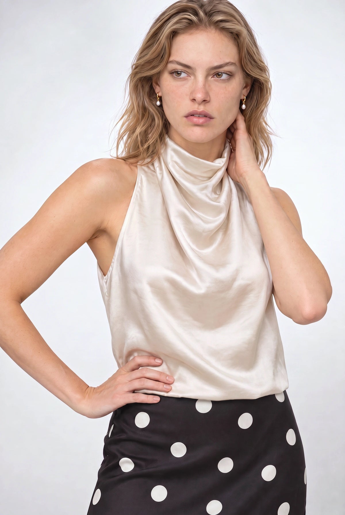 Lisa Satin Halter Top In Pearl