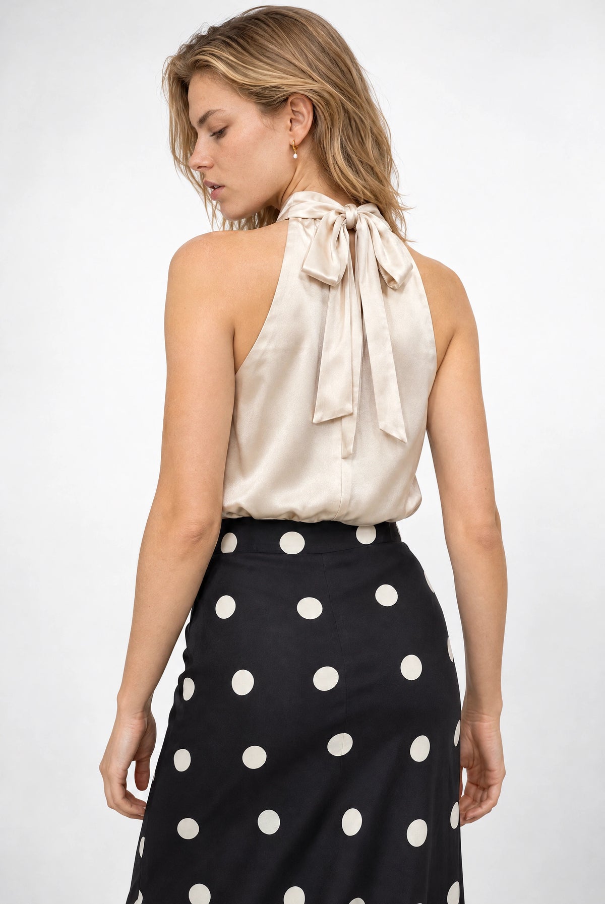 Lisa Satin Halter Top In Pearl
