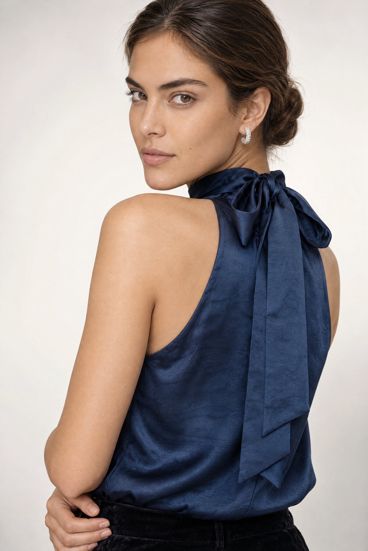 Lisa Satin Halter Top In Navy