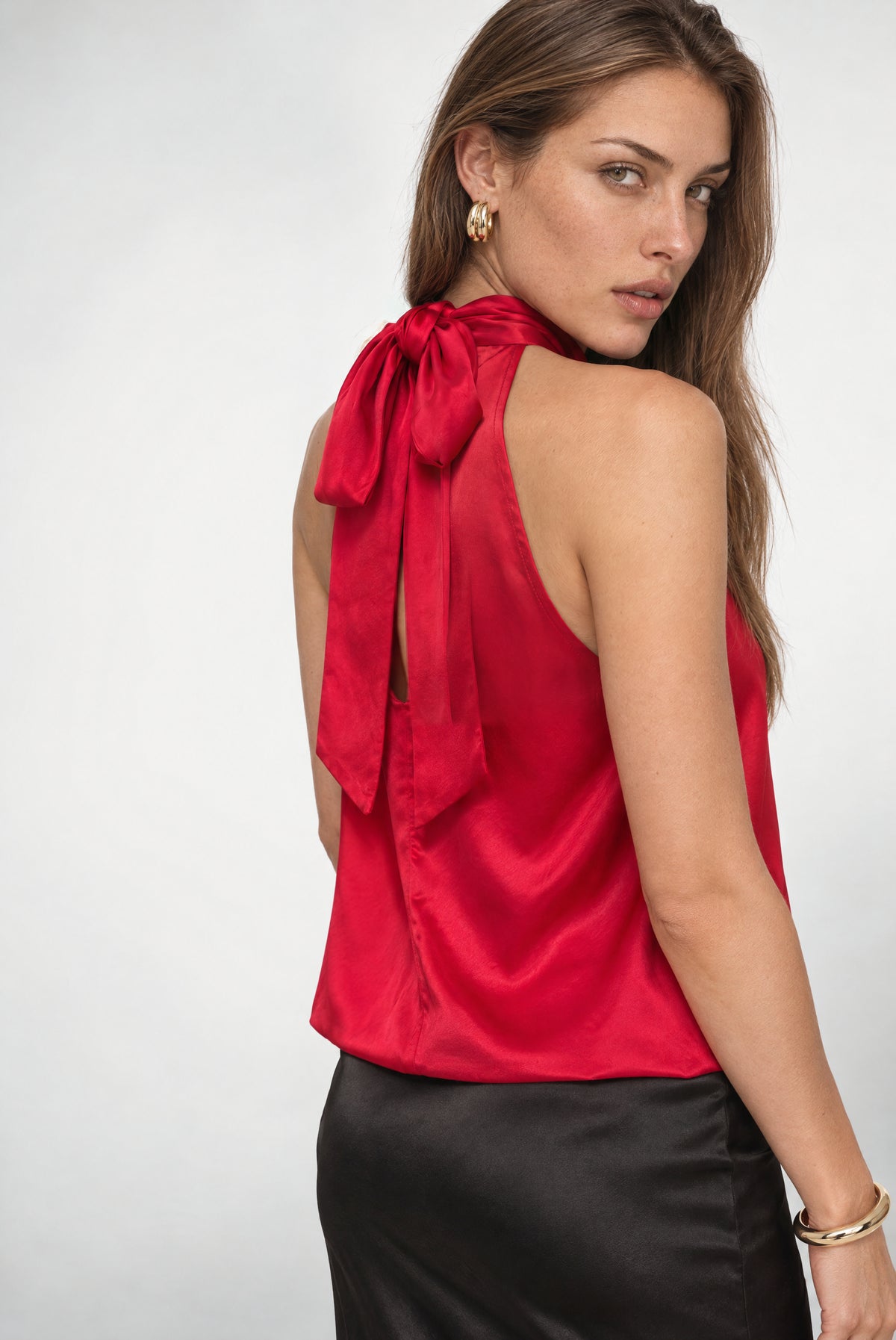 Lisa Satin Halter Top In Red