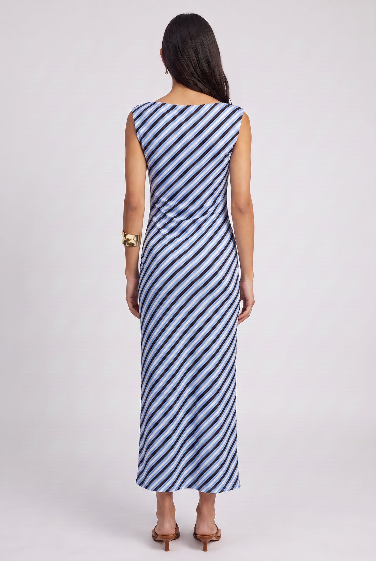 Whitney Boat Neck Midi Dress In Blue Multi