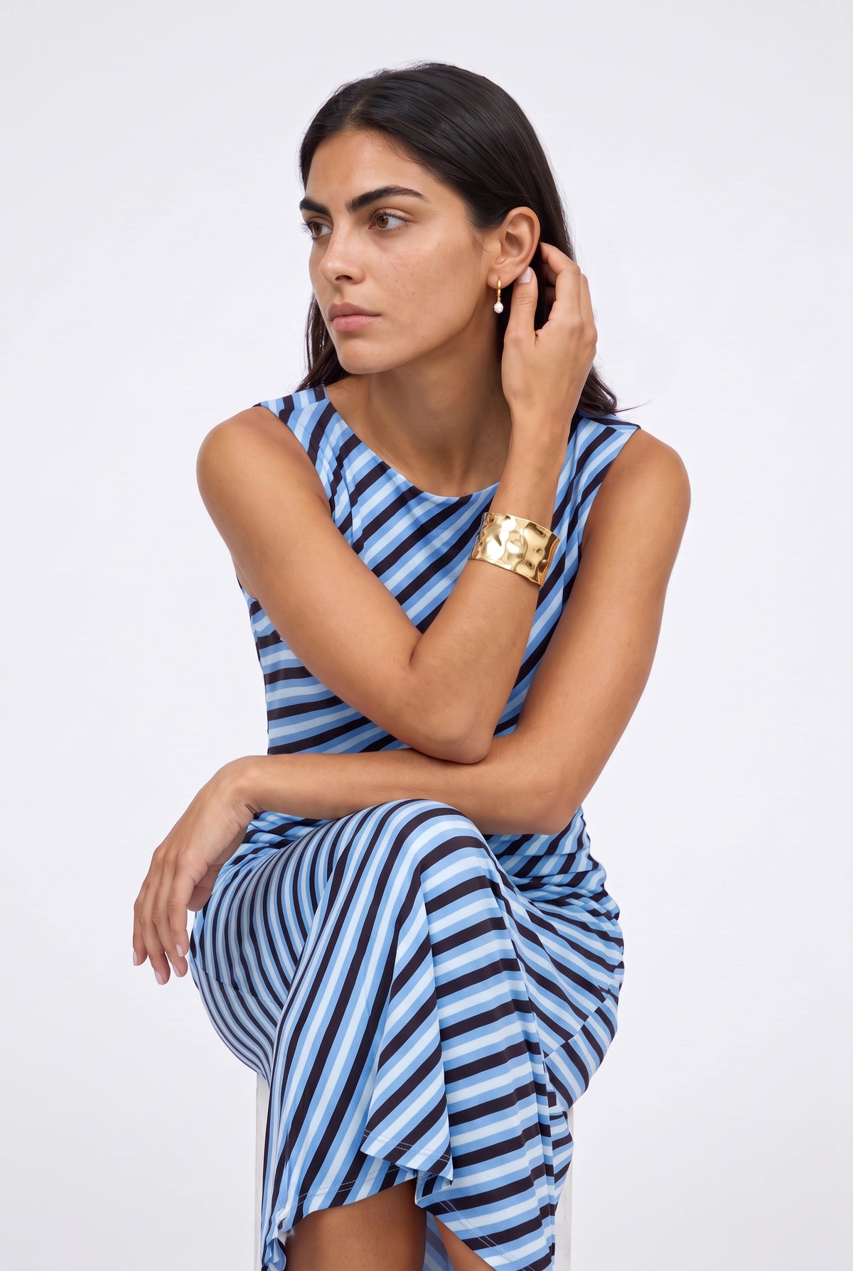 Whitney Boat Neck Midi Dress In Blue Multi