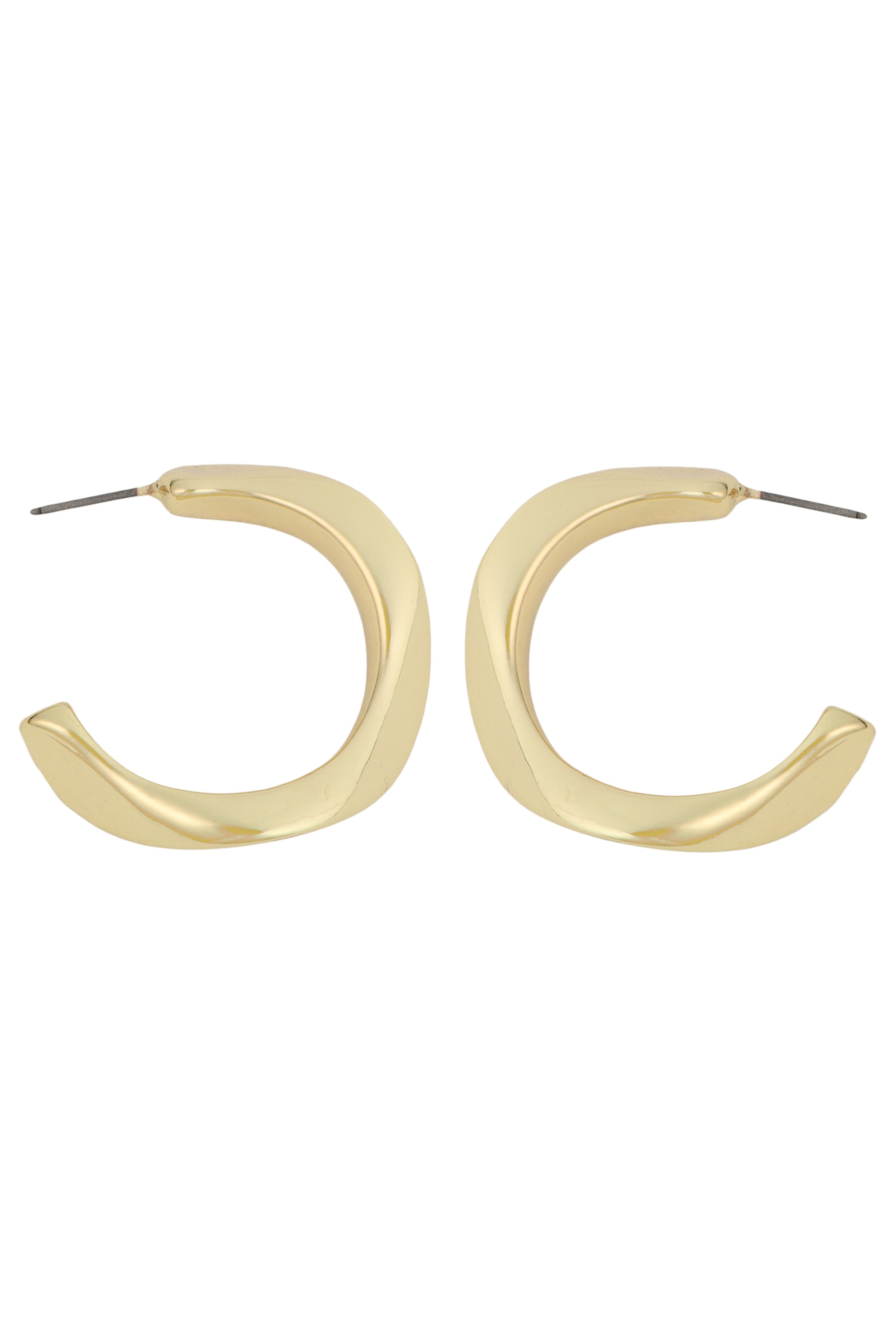 The South Moon Under 1.1 In Ear Post Org- Gold Hoo[ features gold organic hoop earrings with a twisted, chunky design and straight posts for fastening, showcased against a white background.