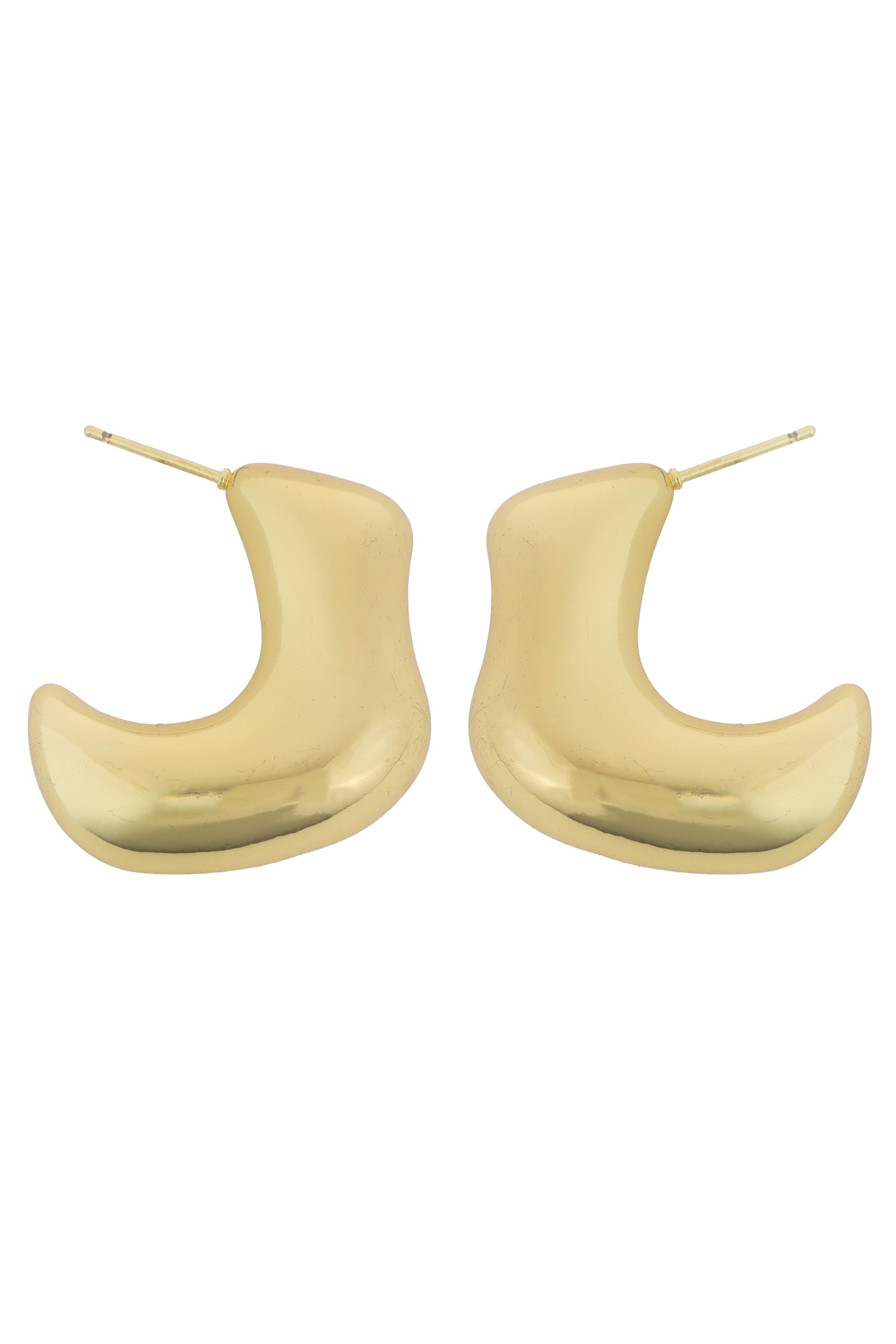 The South Moon Under Gold Org Bold Hoop earrings feature a shiny gold finish with an abstract, chunky hoop design and posts for pierced ears.