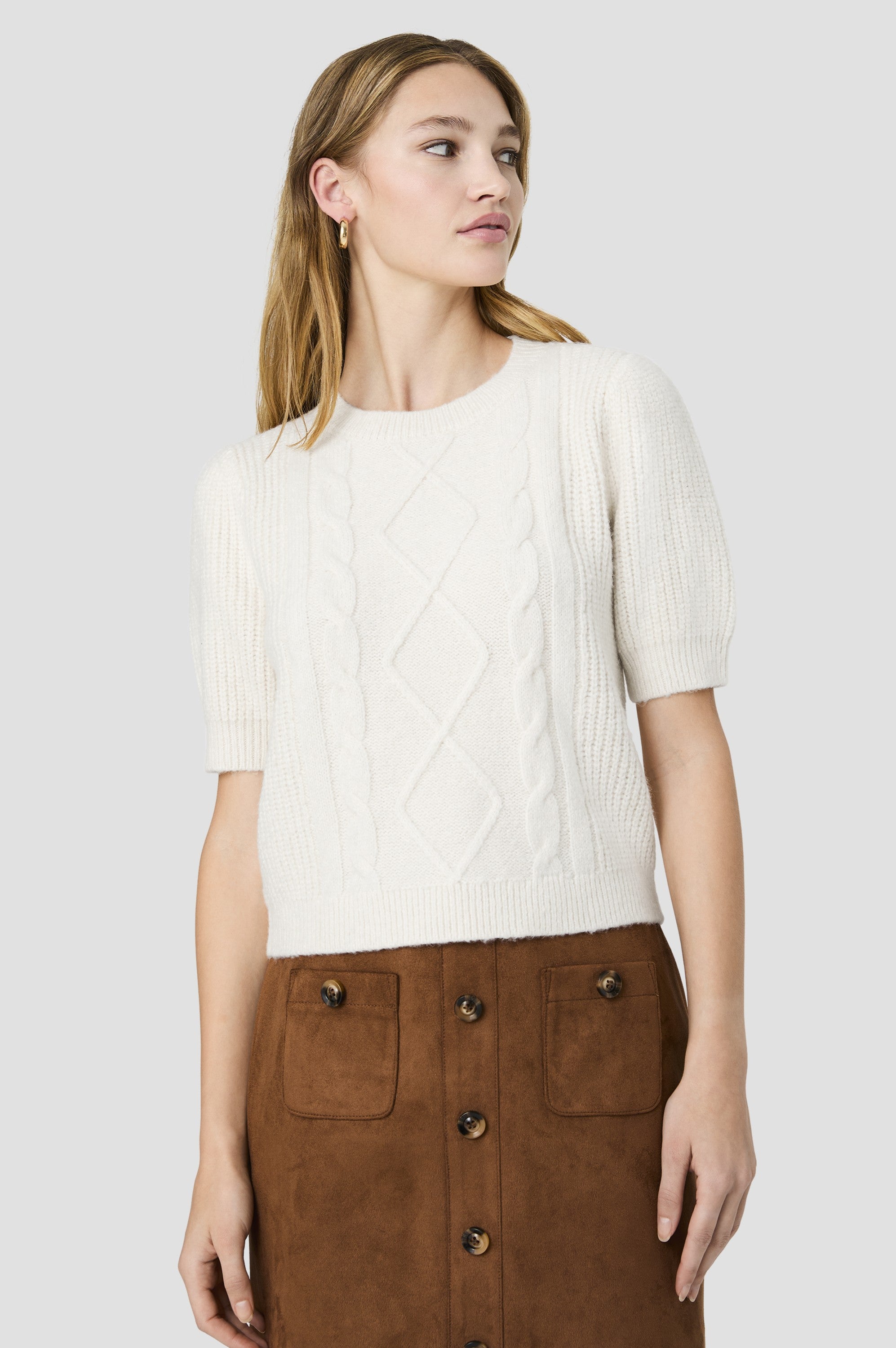 Wesley Knit Puff Sleeve Cable Top