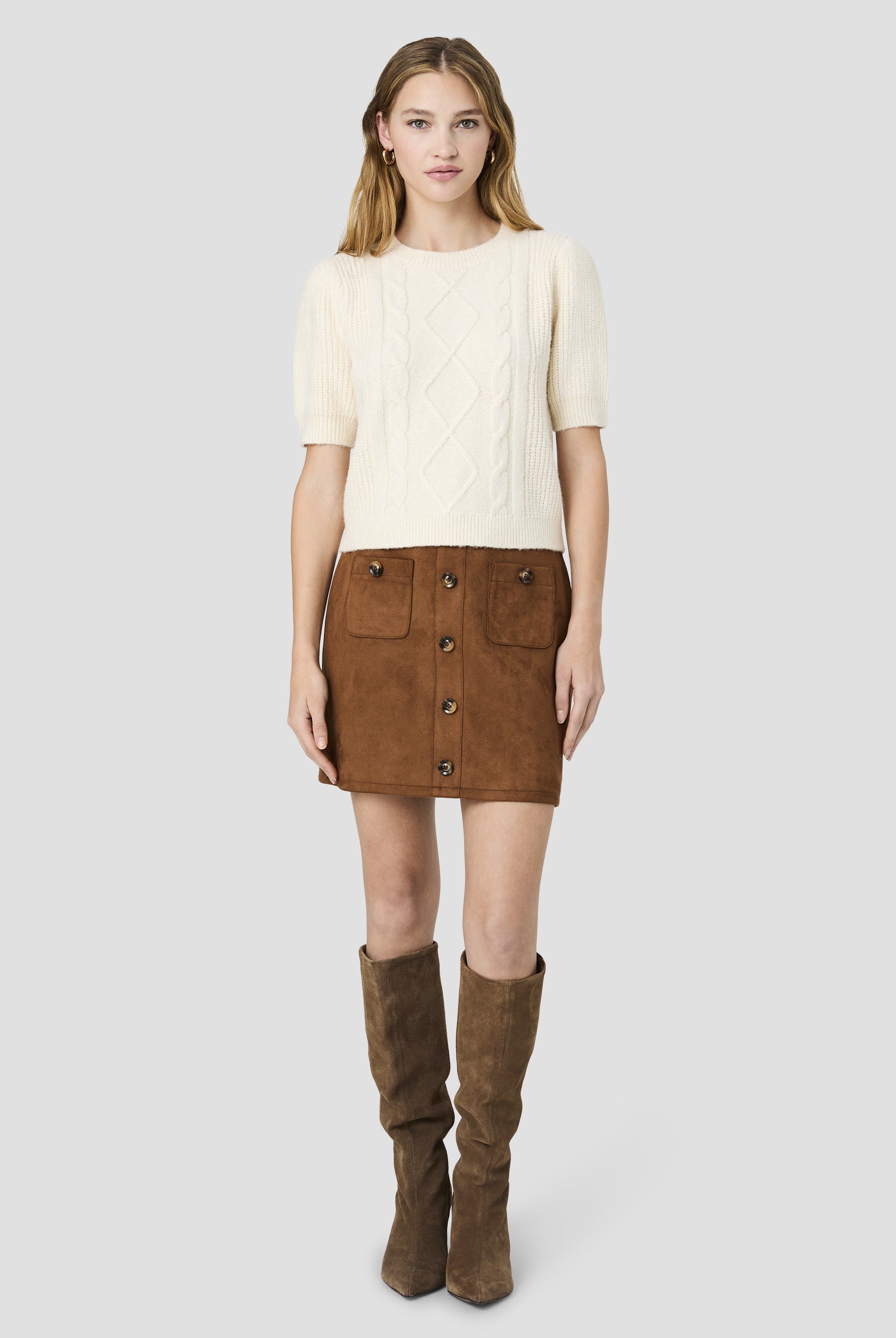 Wesley Knit Puff Sleeve Cable Top