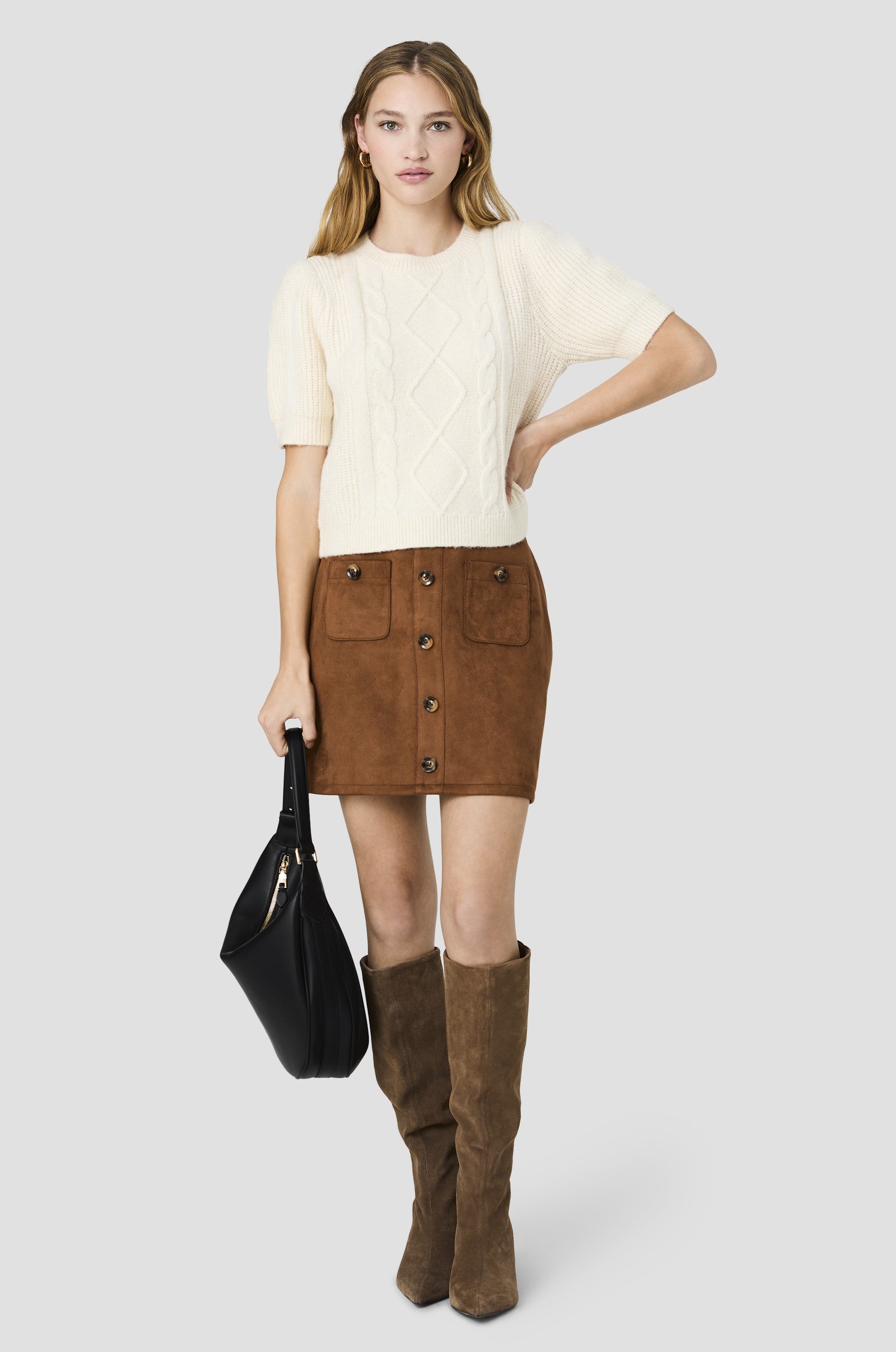 Wesley Knit Puff Sleeve Cable Top