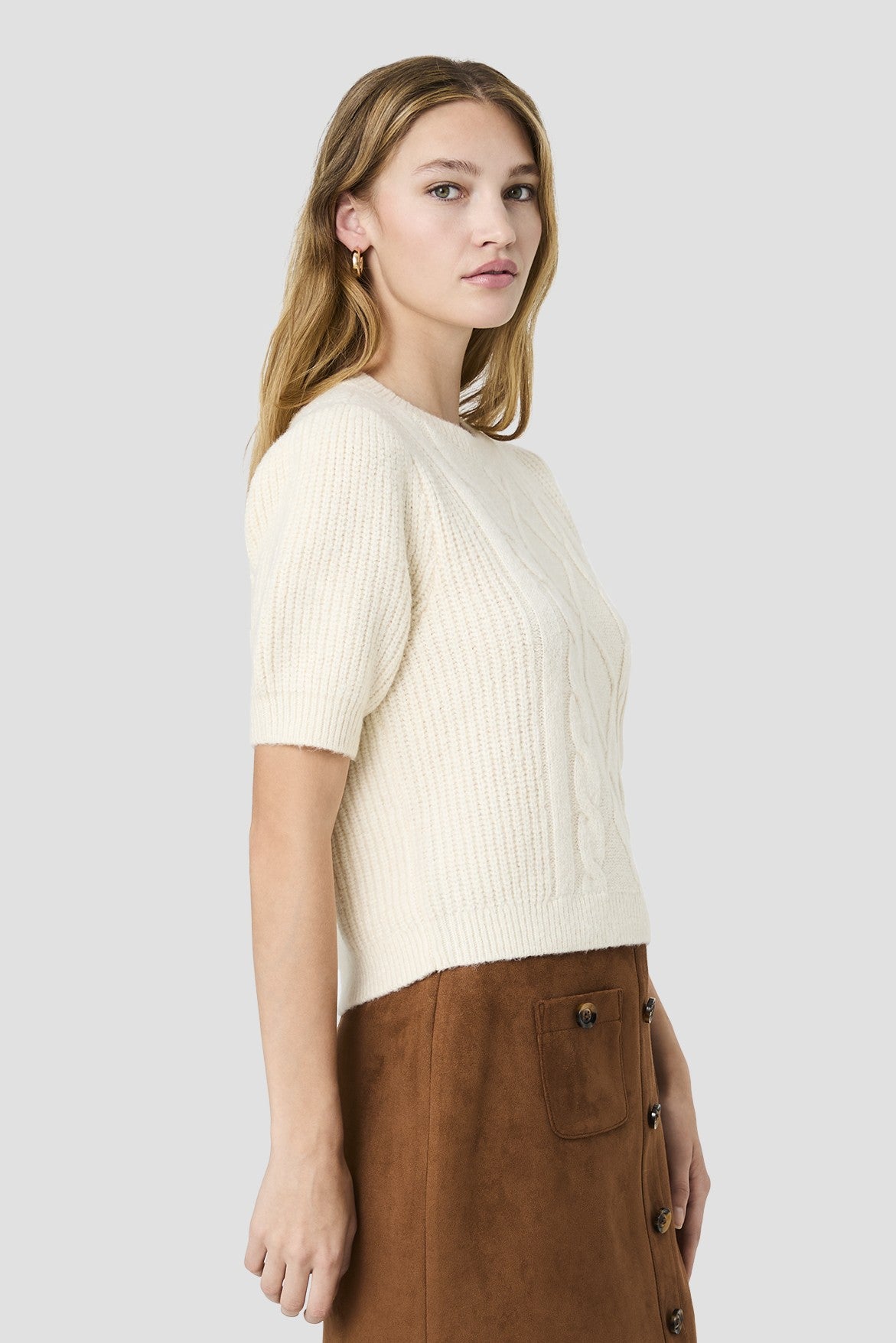 Wesley Knit Puff Sleeve Cable Top