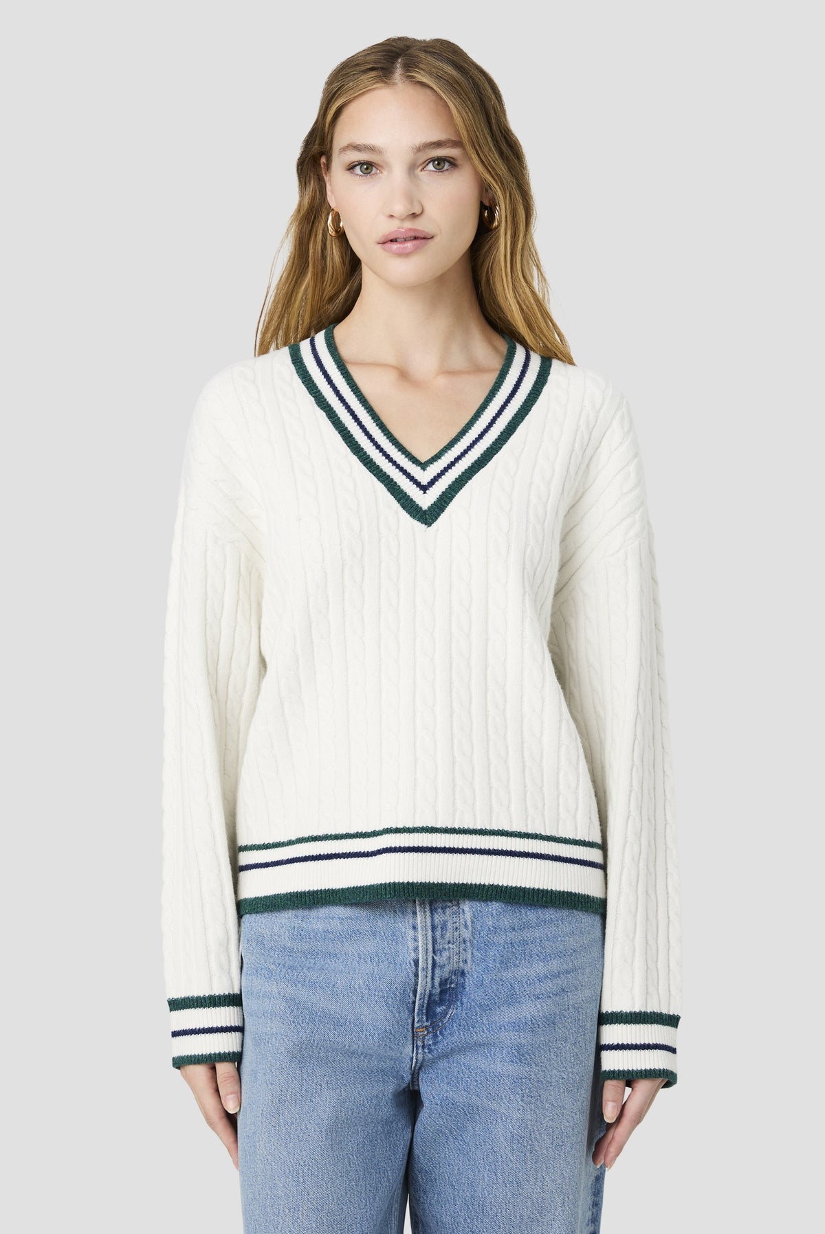 Aleyna Knit V-Neck Cable Pullover
