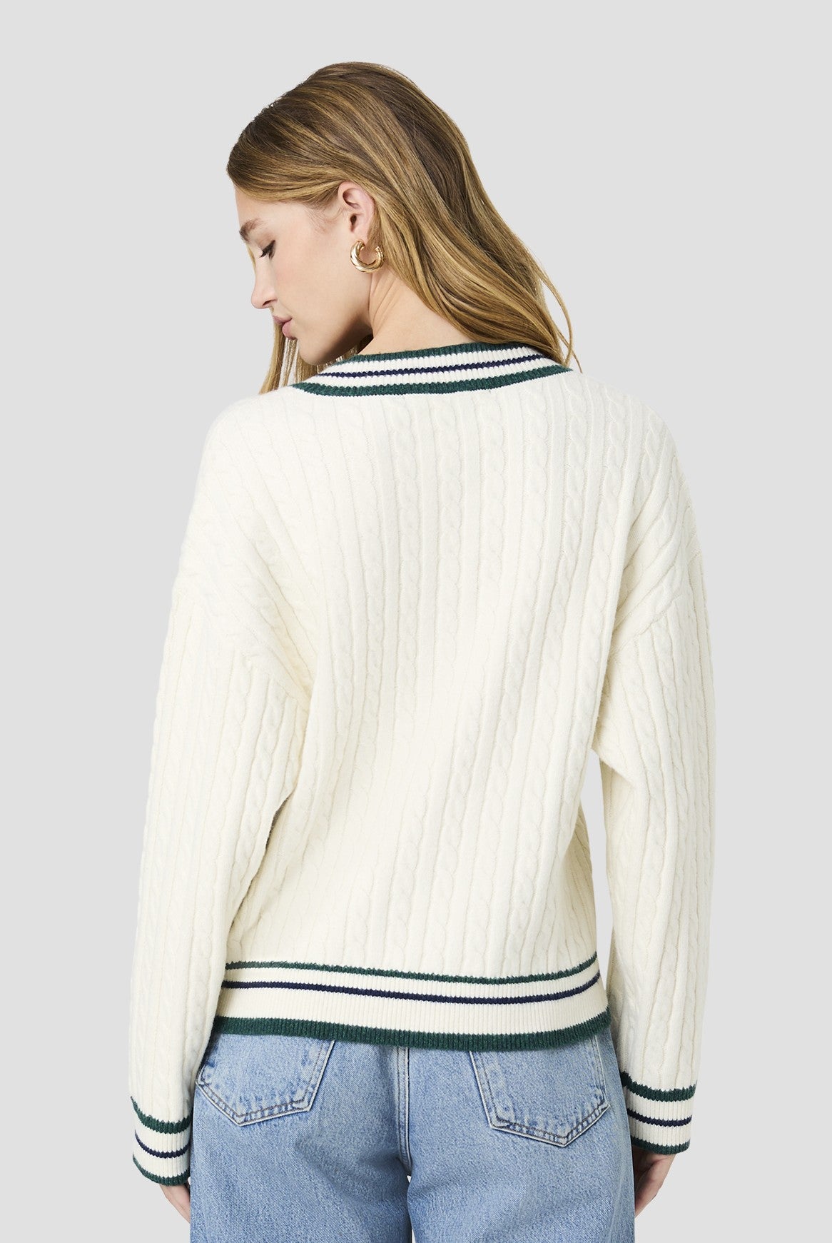 Aleyna Knit V-Neck Cable Pullover
