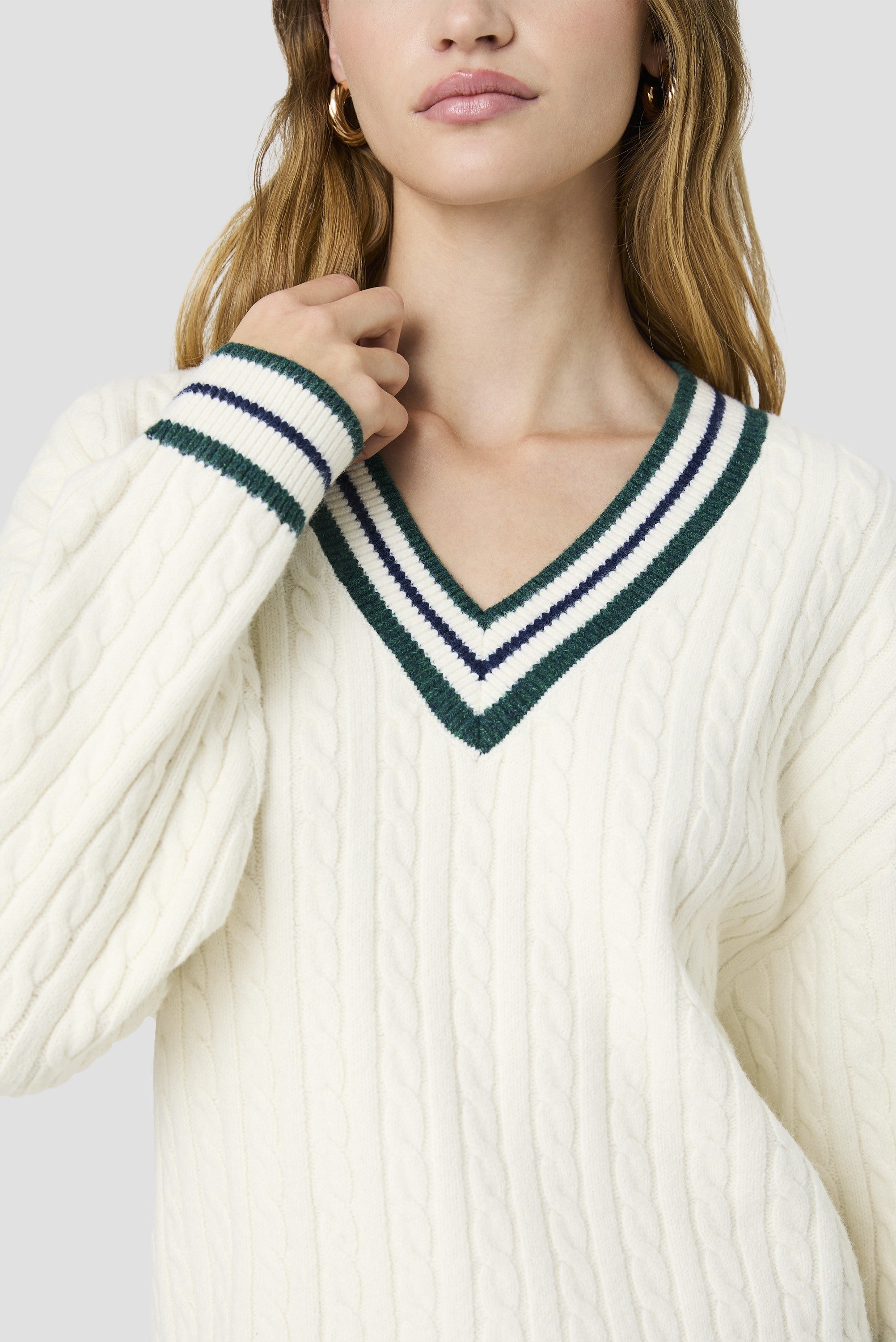 Aleyna Knit V-Neck Cable Pullover