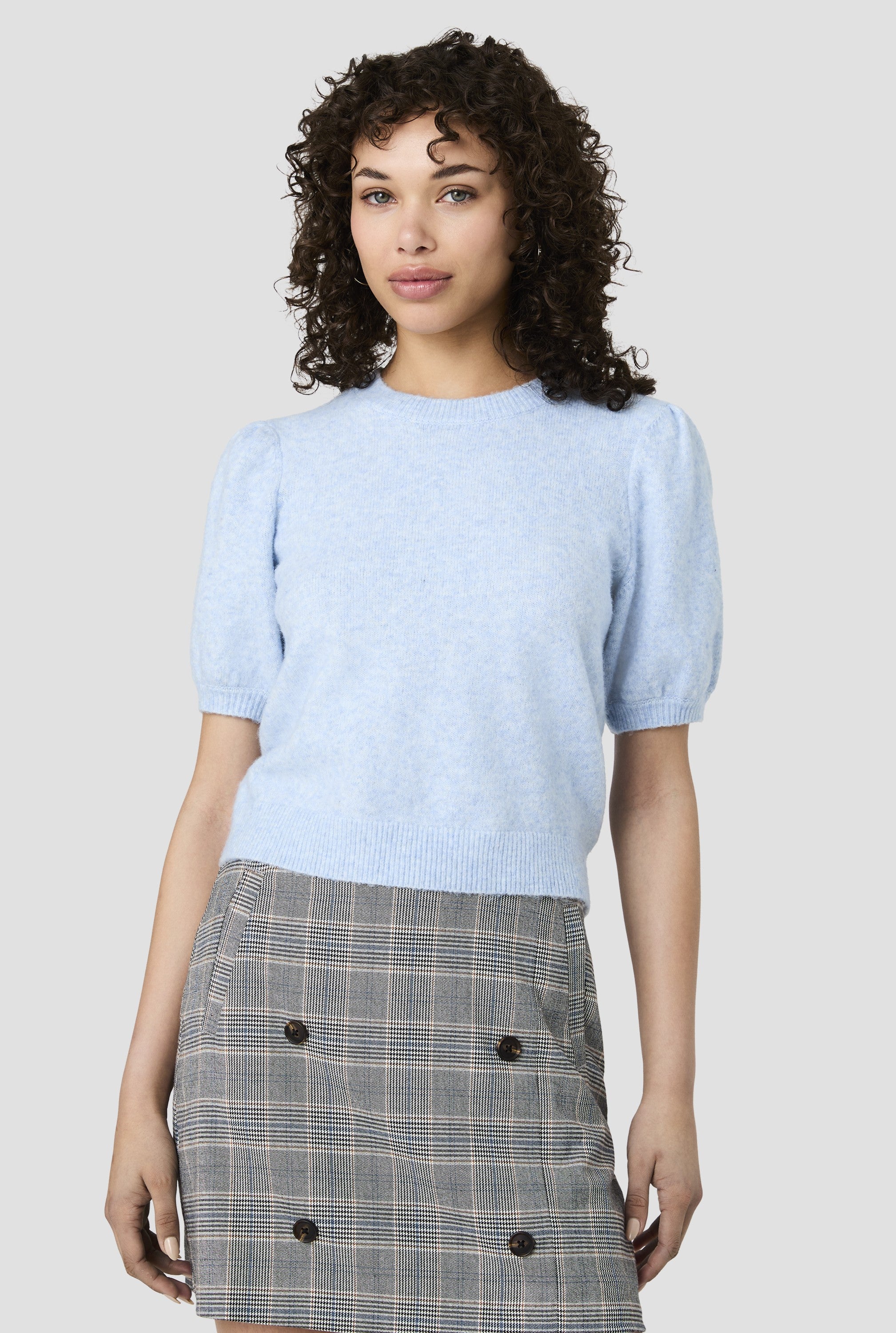 Yulia Knit Puff Sleeve Top In Glacial Blue